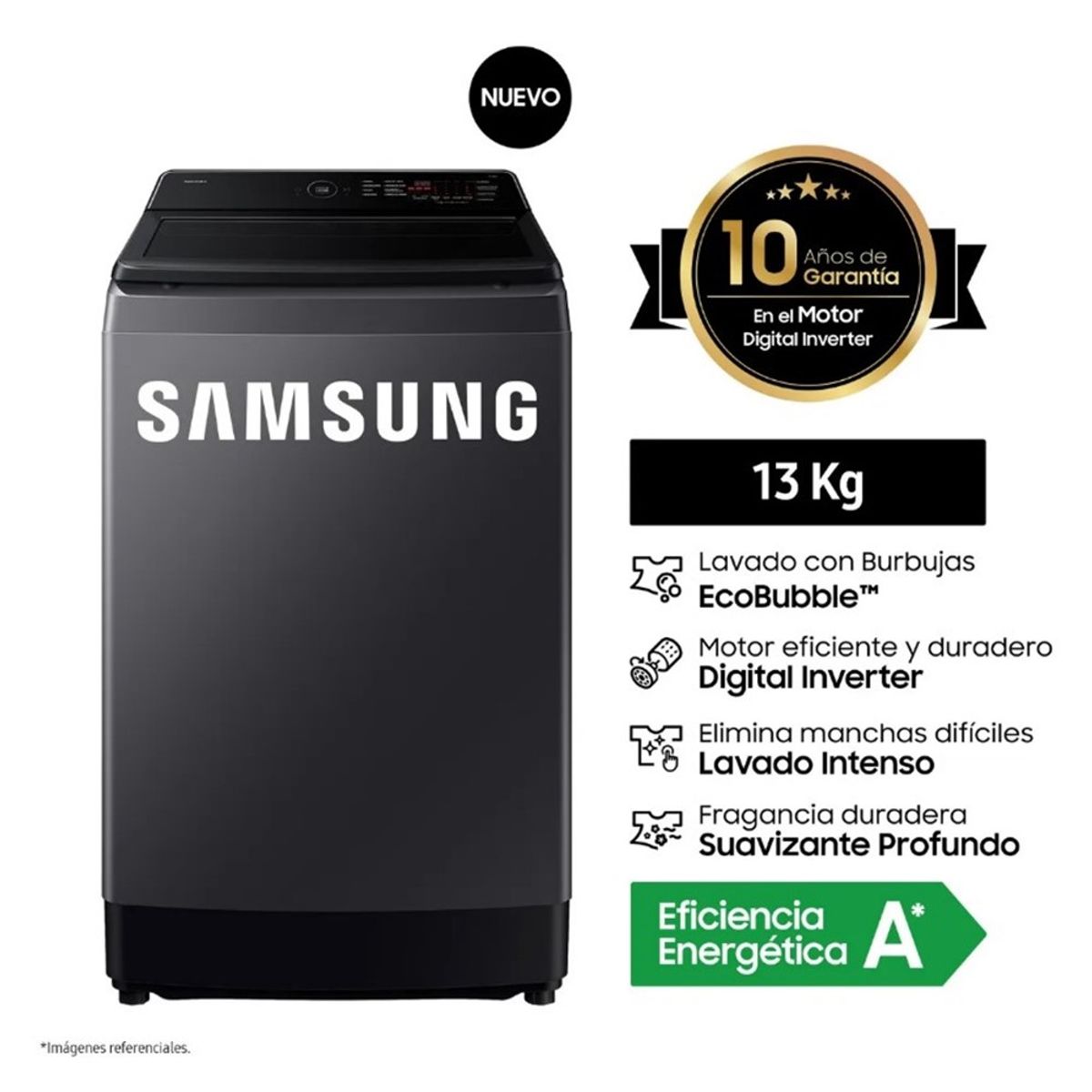 SAMSUNG - LAVADORA SAMSUNG ECOBUBBLE 13KG GRIS GRAFITO WA40F13E4CPE