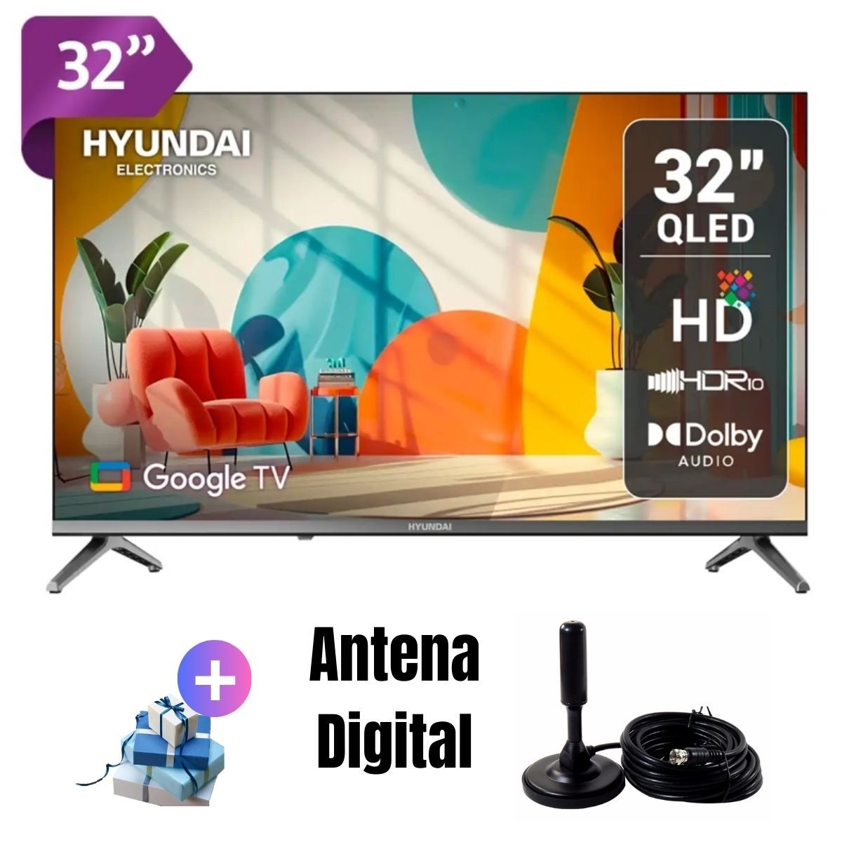 HYUNDAI - Televisor HYUNDAI QLED 32''  HYLED3259QG + Ant Digital