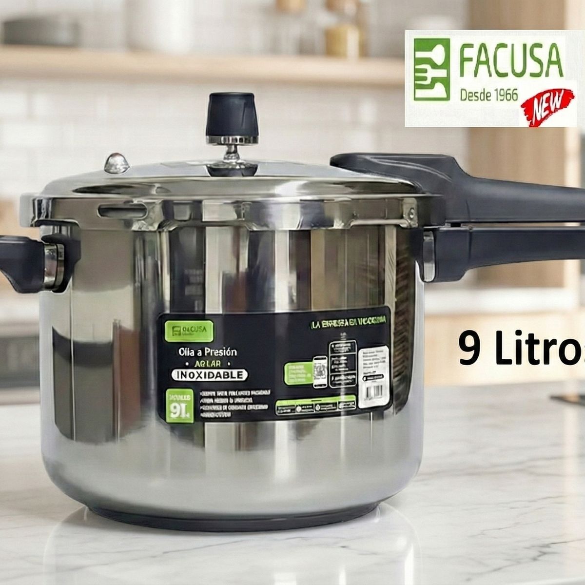 FACUSA - Olla a presión 9 Litros Acero Inoxidable Facusa