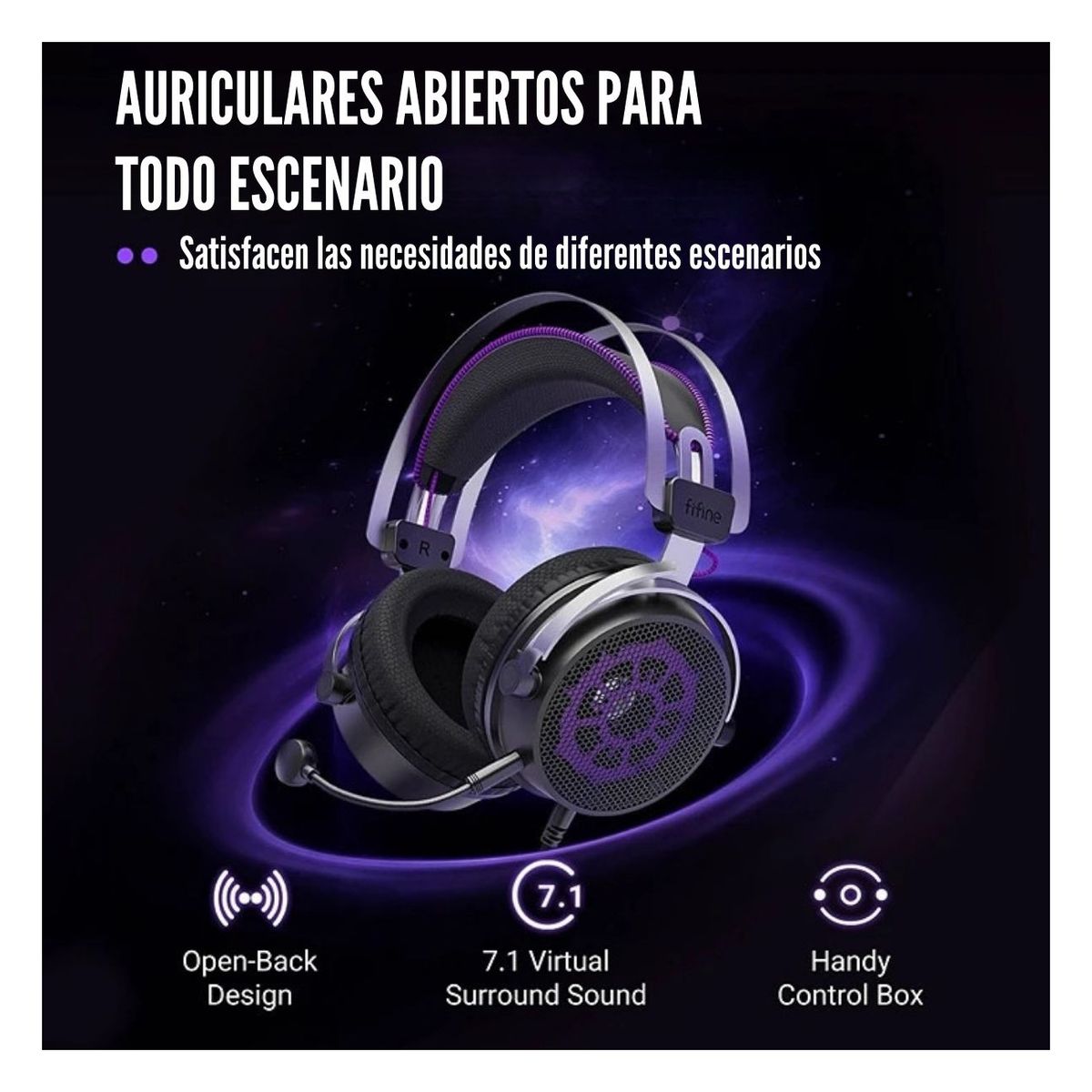 FIFINE - Fifine - Audífono Ampligame H18V RGB Sonido Virtual 7.1 - Negro
