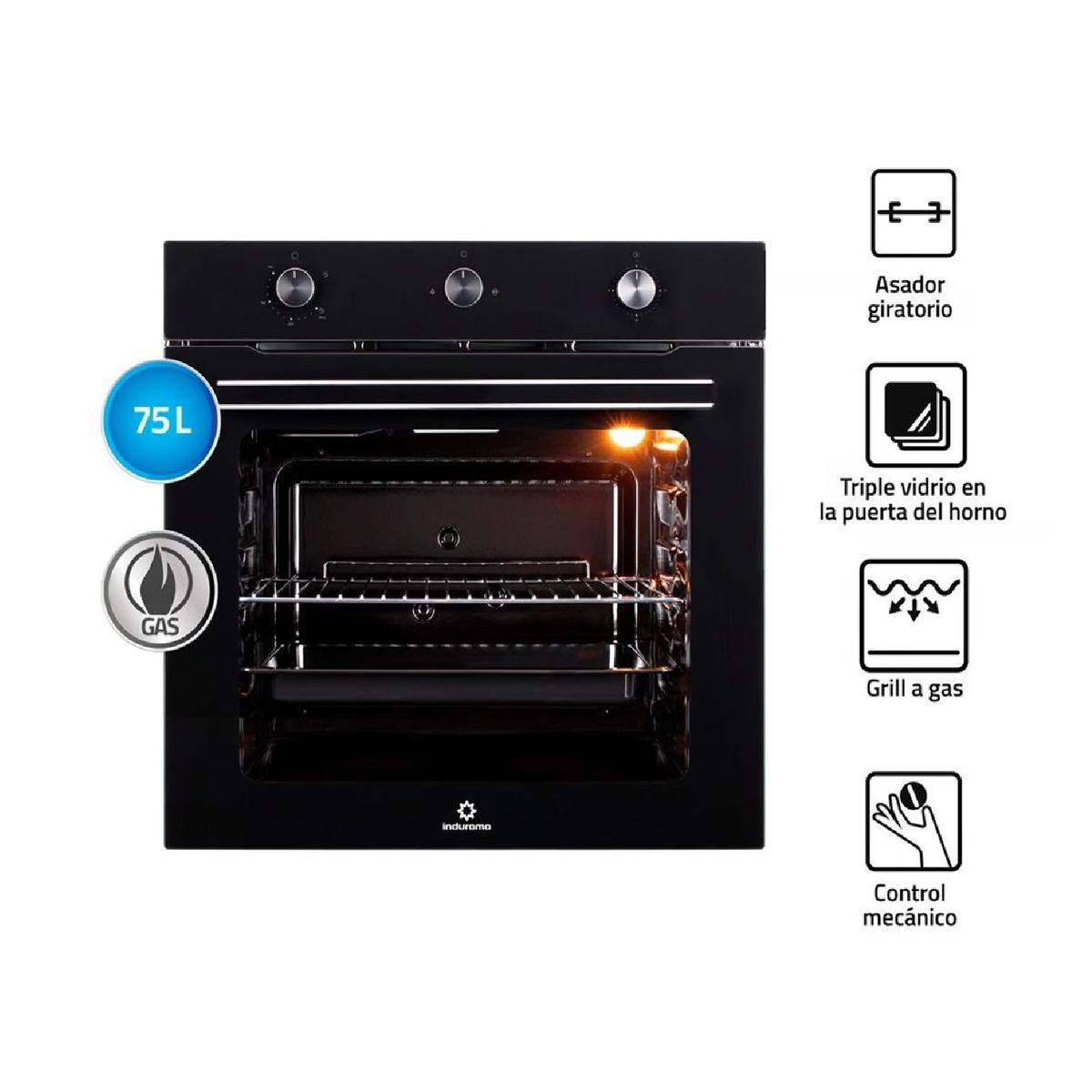 INDURAMA - Horno Empotrable Indurama HEI-75NGP 75L a Gas  Negro