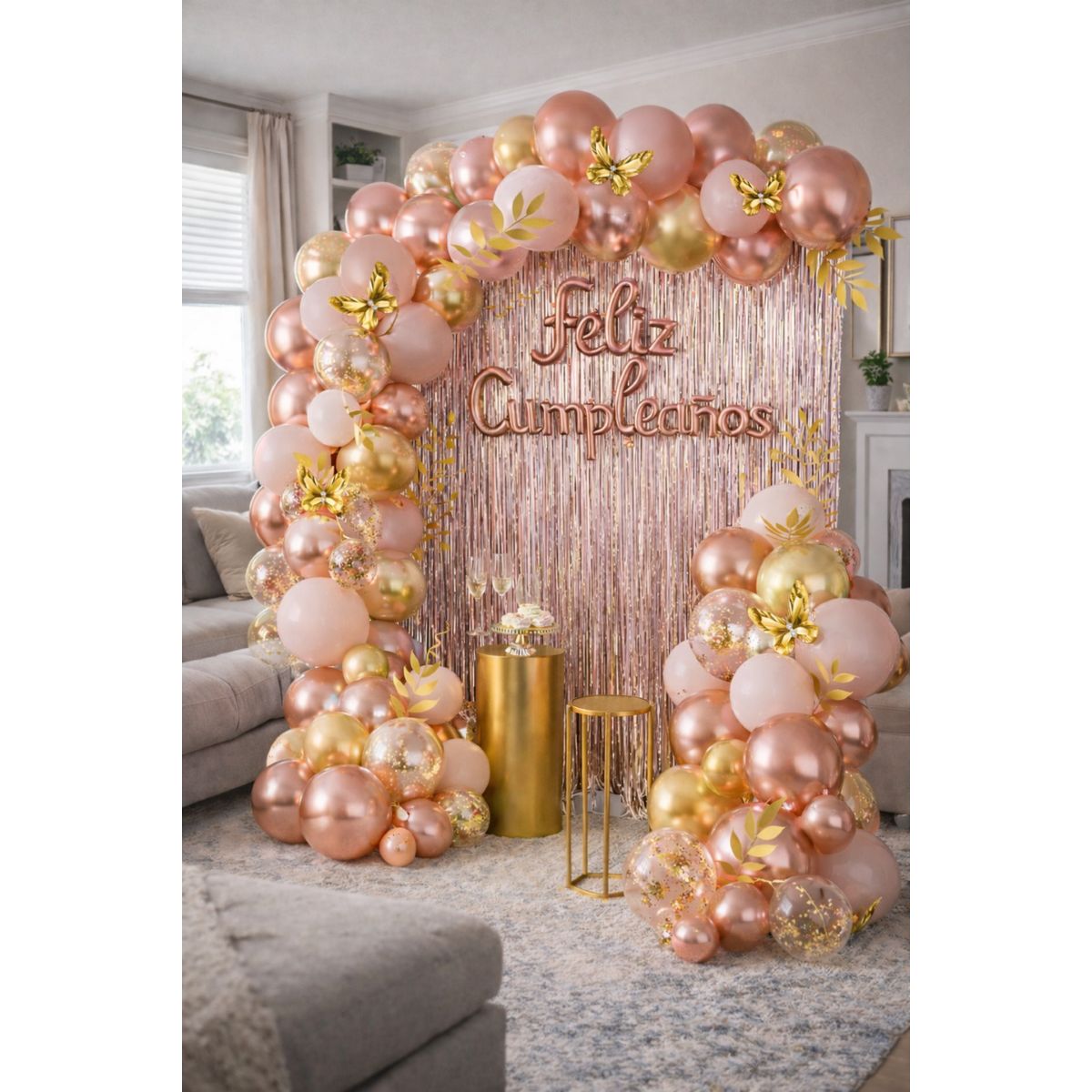 GENERICO - KIT PREMIUM  - Decoracion para fiesta Palo Rosa con Dorado 74PC