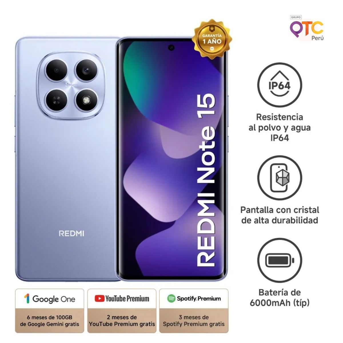 XIAOMI - Xiaomi Redmi Note 15 256GB 8GB RAM Morado – Smartphone Versión US