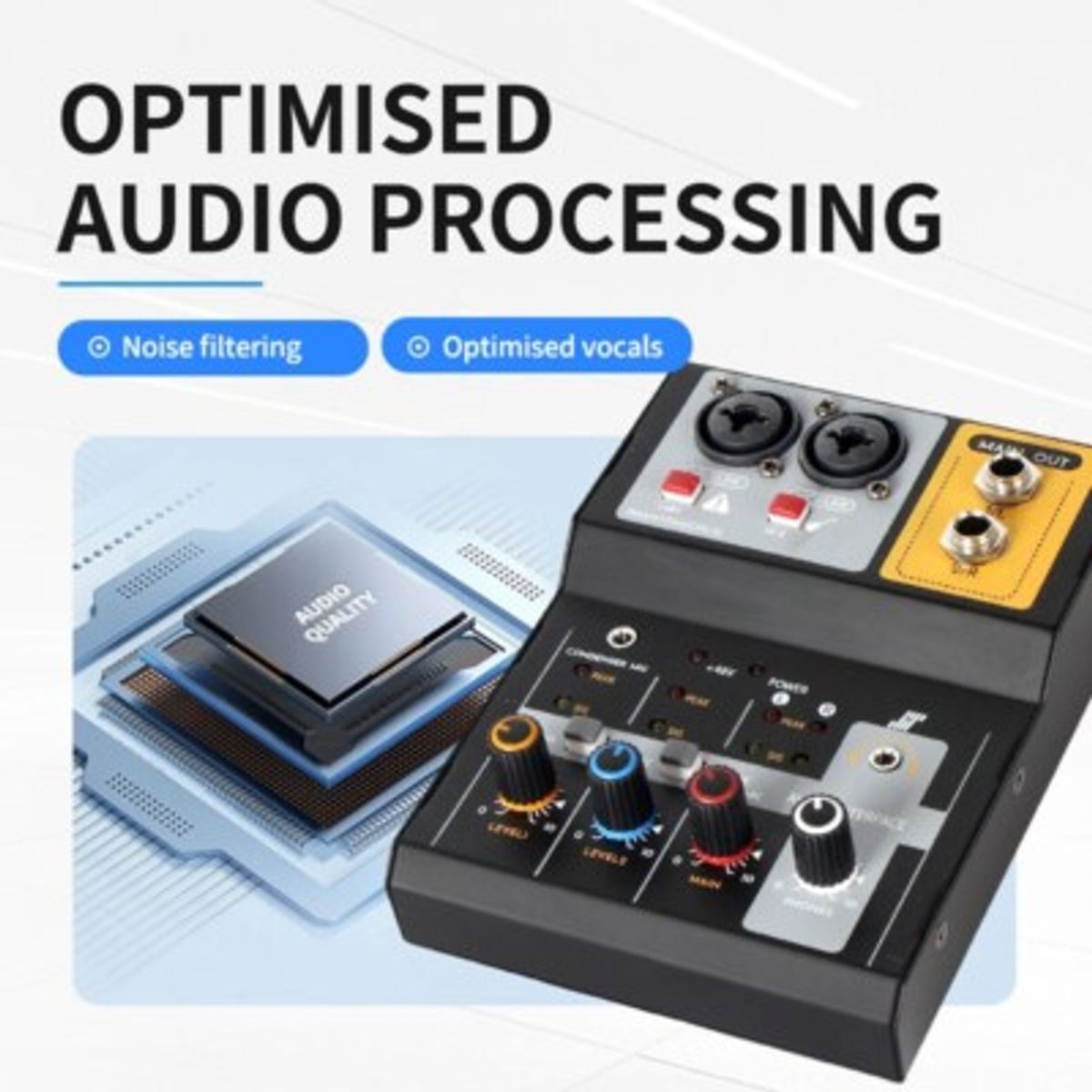 OEM - Mezclador de Audio Compacto 2 Canales Interfaz USB y Alimentación 48V Grabación Producción Musical