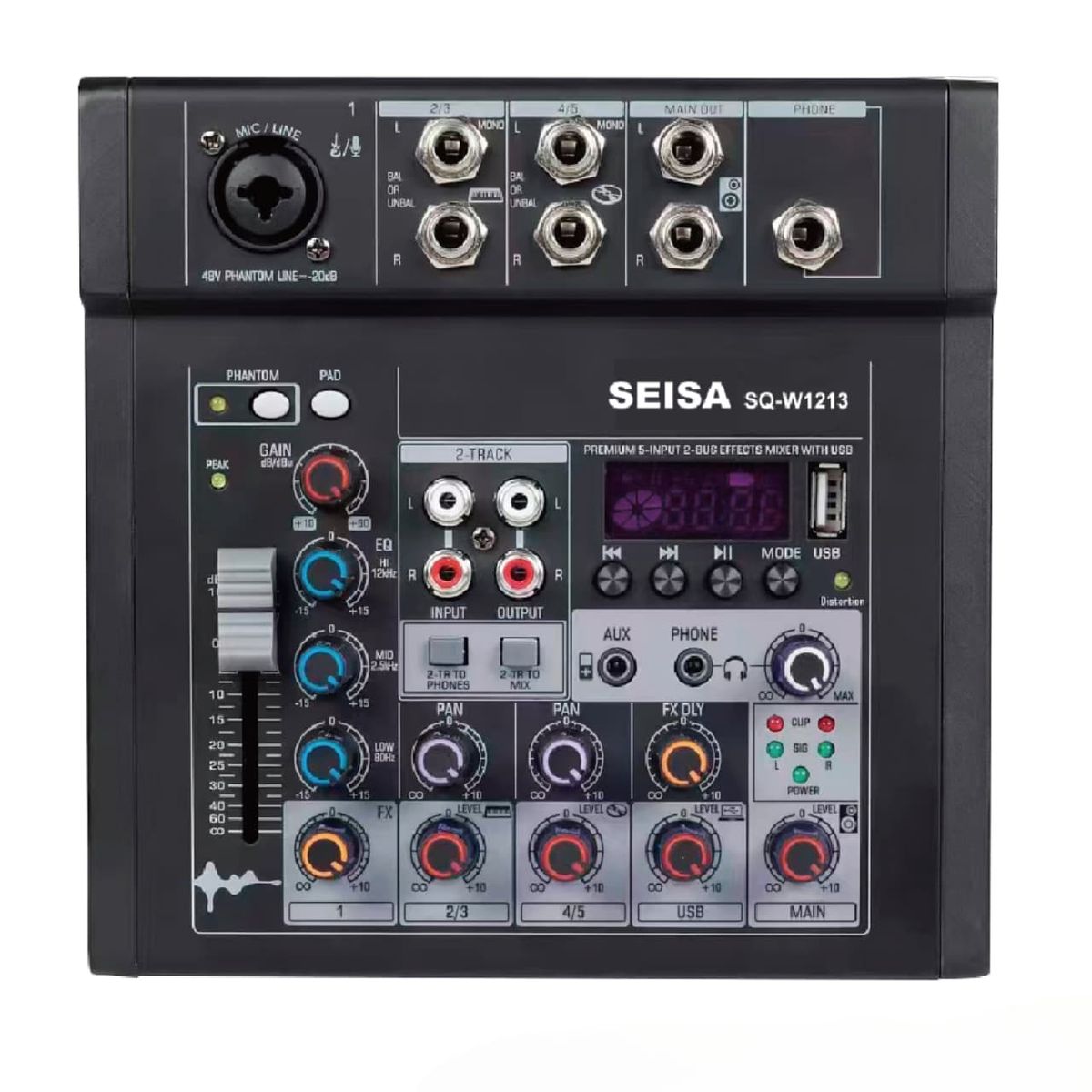 OEM - Mezclador de Audio Profesional de 5 Canales con Bluetooth, USB, Interfaz de PC y Phantom Power 48V