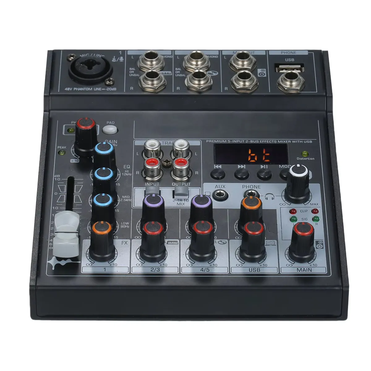 OEM - Mezclador de Audio Profesional de 5 Canales con Bluetooth, USB, Interfaz de PC y Phantom Power 48V