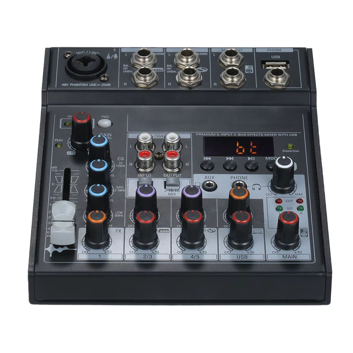 OEM - Mezclador de Audio Profesional de 5 Canales con Bluetooth, USB, Interfaz de PC y Phantom Power 48V