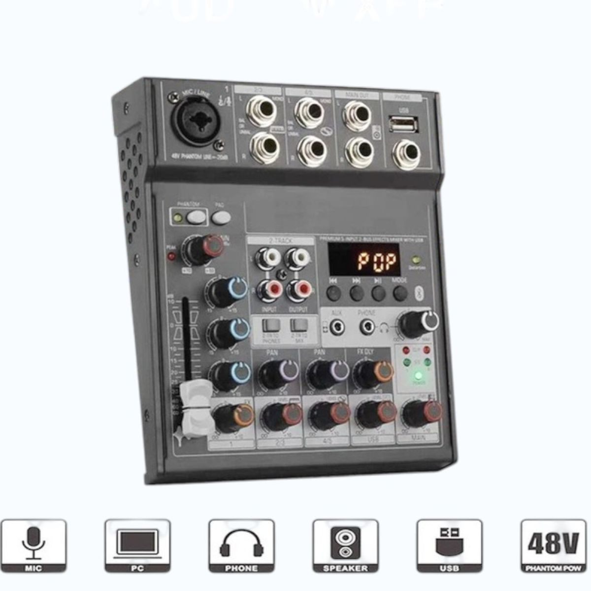 OEM - Mezclador de Audio Profesional de 5 Canales con Bluetooth, USB, Interfaz de PC y Phantom Power 48V