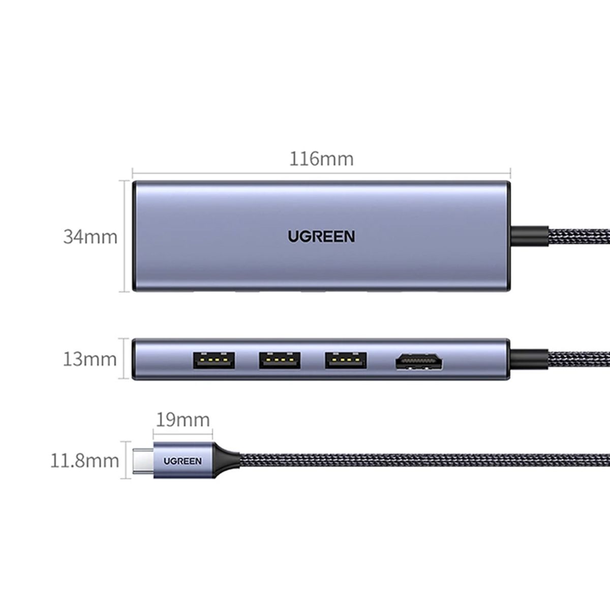 UGREEN - HUB USB-C UGREEN 6 en 1 HDMI 4K 30Hz 3 Puertos USB 3 0 Lector Tarjeta SD Micro SD (TF)
