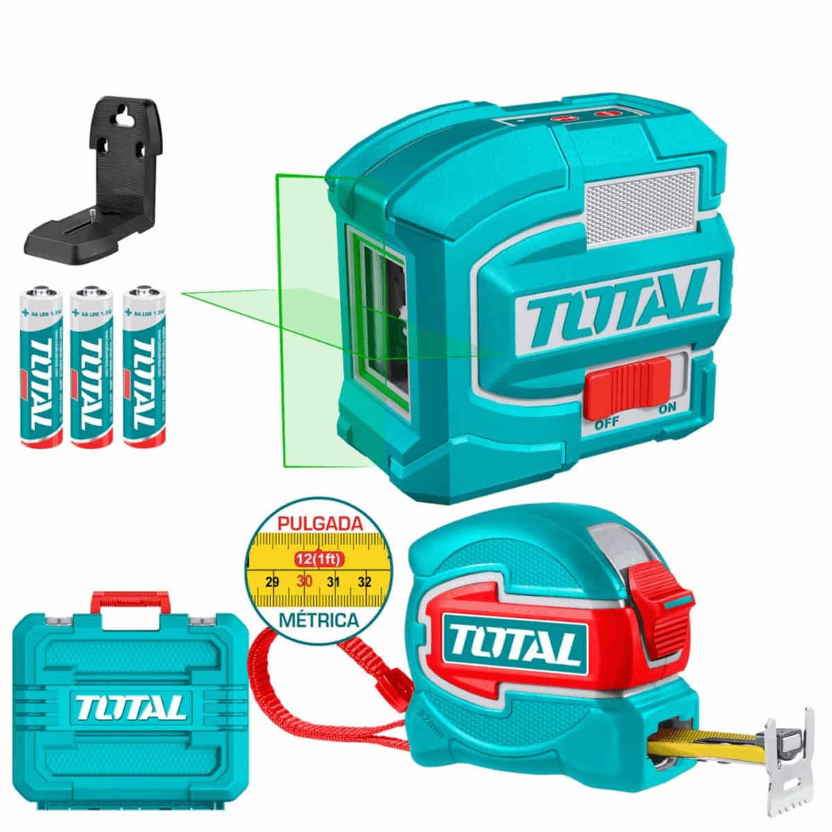 TOTAL TOOLS - Nivel Laser 0 a 35M  4 Rallas + Cinta Métrica de 5M X 32mm  Imantada TOTAL TLL680081