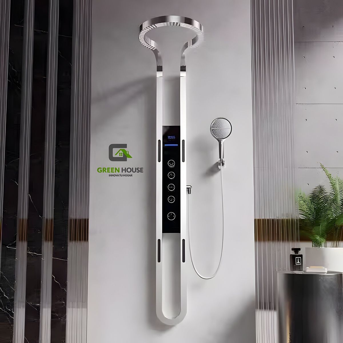 GREEN HOUSE - ELEGANTE COLUMNA DE DUCHA  HIDROELECTRICA  ACERO INOXIDABLE CROMADO