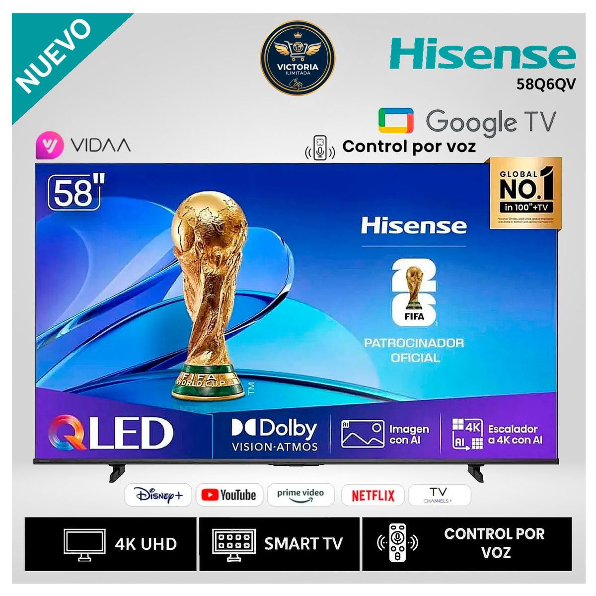 HISENSE - Televisor Hisense 58 Pulg QLED UHD 4K 58Q6QV Modelo Nuevo