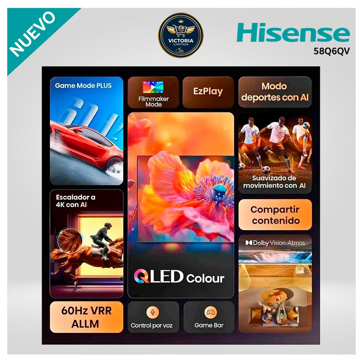 HISENSE - Televisor Hisense 58 Pulg QLED UHD 4K 58Q6QV Modelo Nuevo