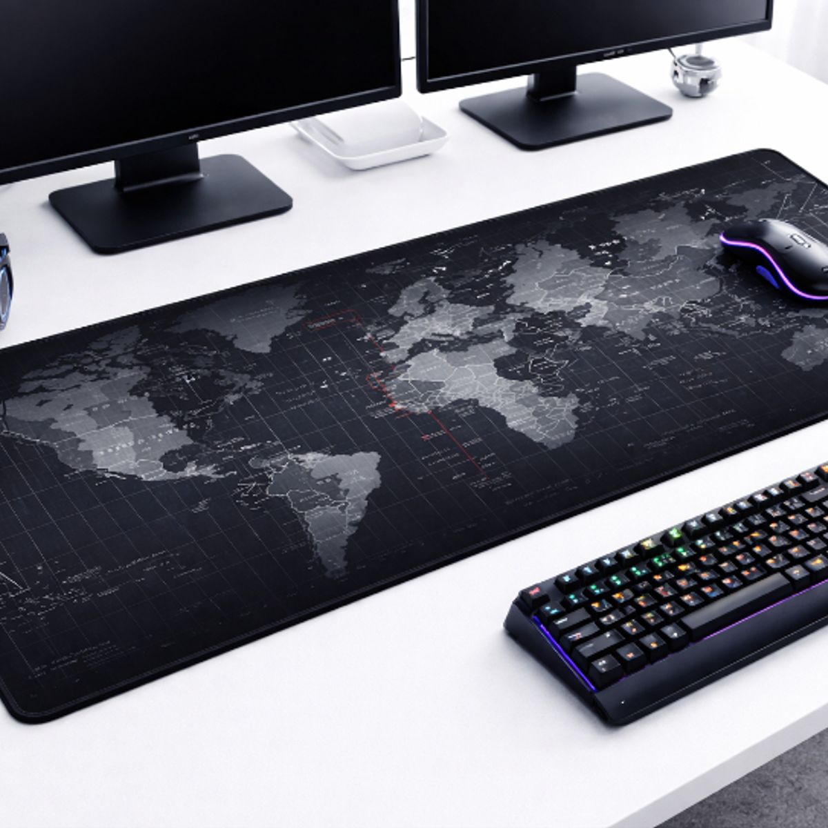 GENERICO - Mousepad XXL 80x30 Cm Negro Mapa Mundial Bordes Reforzados