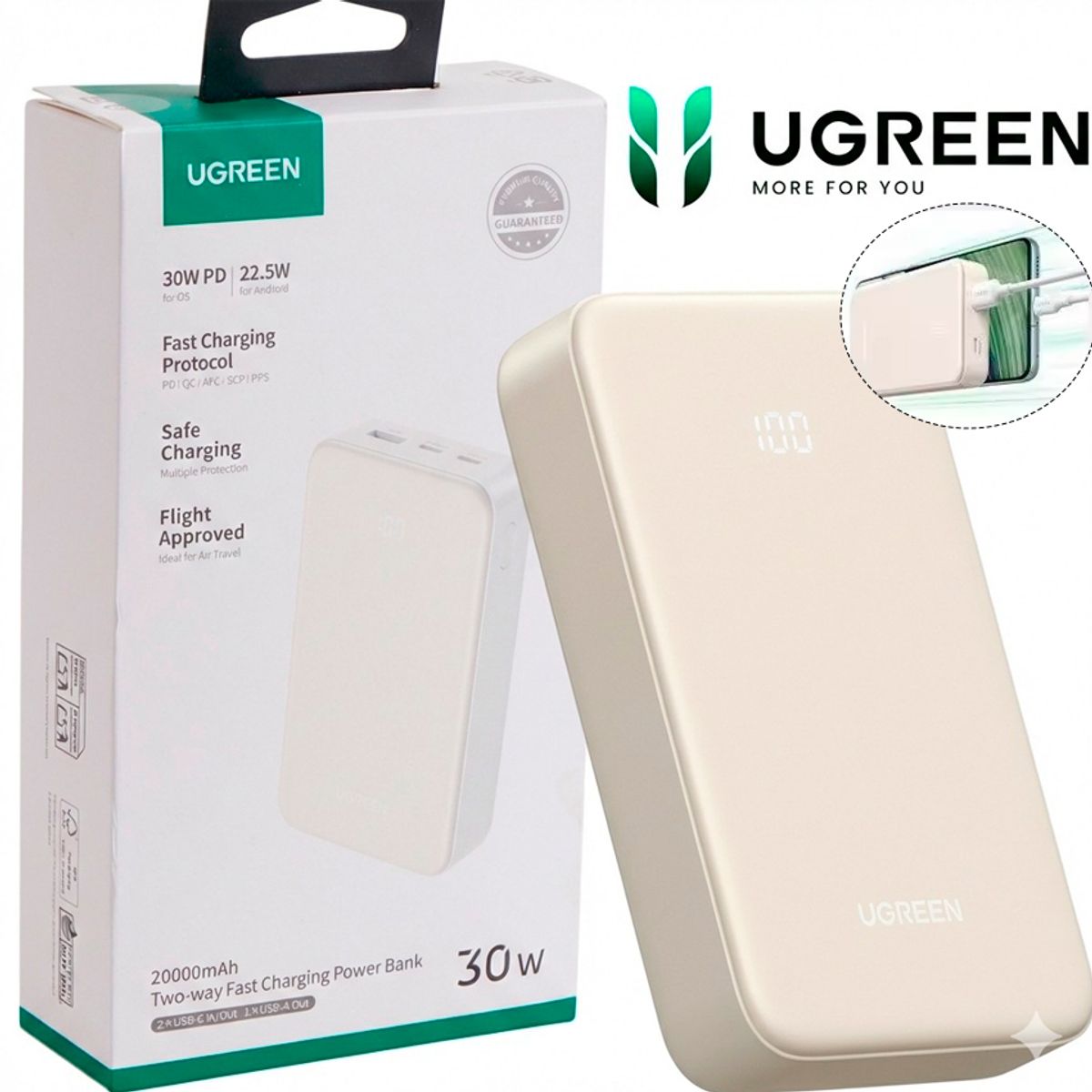 UGREEN - Power Bank UGREEN PB531 20000mAh 30W  Carga rápida Bidireccional