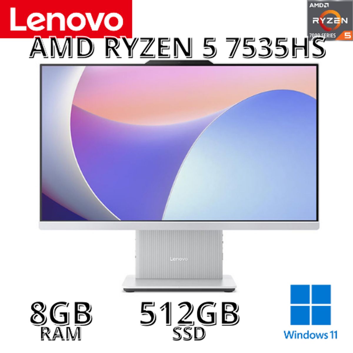 LENOVO - All-in-One Lenovo AIO 23.8" FHD IPS Ryzen 5 7535HS 3.3/4.5GHz, 8GB RAM 512GB SSD