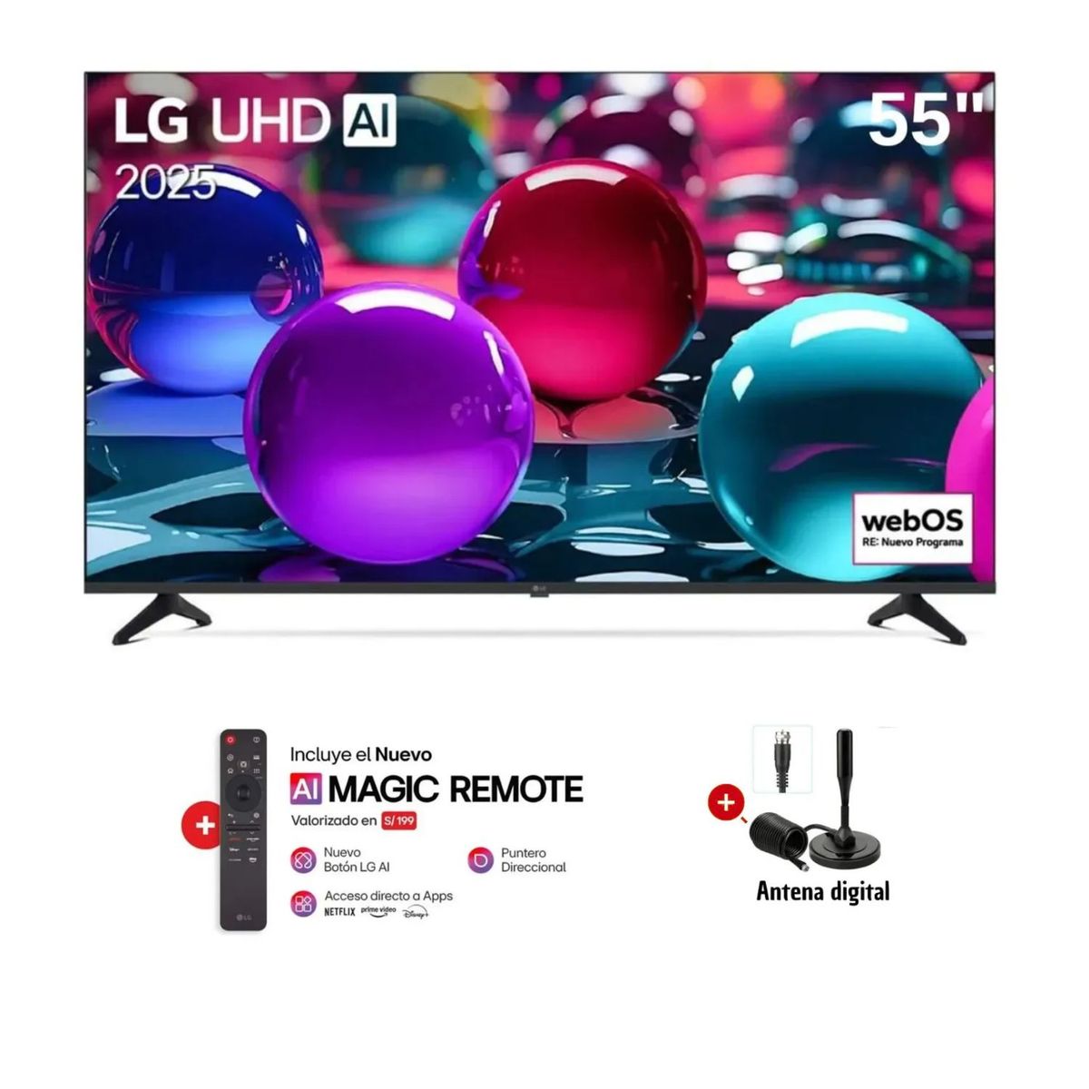 LG - Televisor LG 55" Smart UHD 4K Thinq Ai 55UA7300PSB + Magic Remote 2025 + Antena