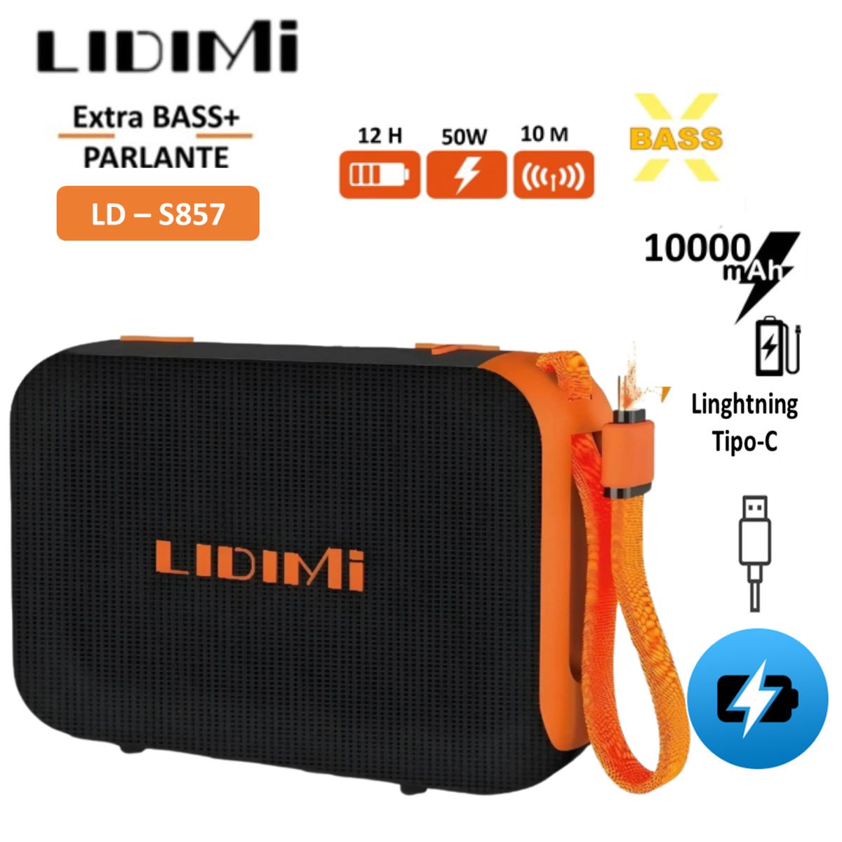 LIDIMI - Parlante Bluetooth RGB Banco de Energía 10000mAh LIDIMI LD-S857 N