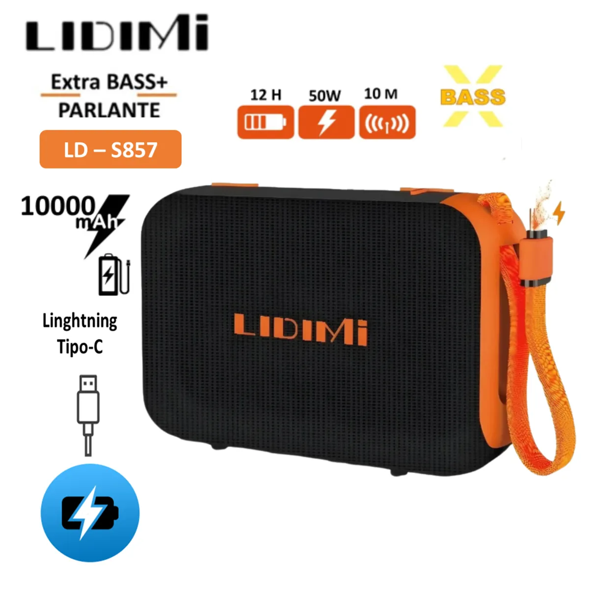 LIDIMI - Parlante Bluetooth RGB Banco de Energía 10000mAh LIDIMI LD-S857 N