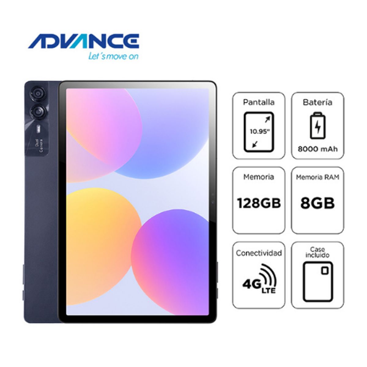 ADVANCE - Tablet Advance NovaPad NP6070, 10.95" IPS 8GB RAM, 128GB, Android 14 , 4G LTE