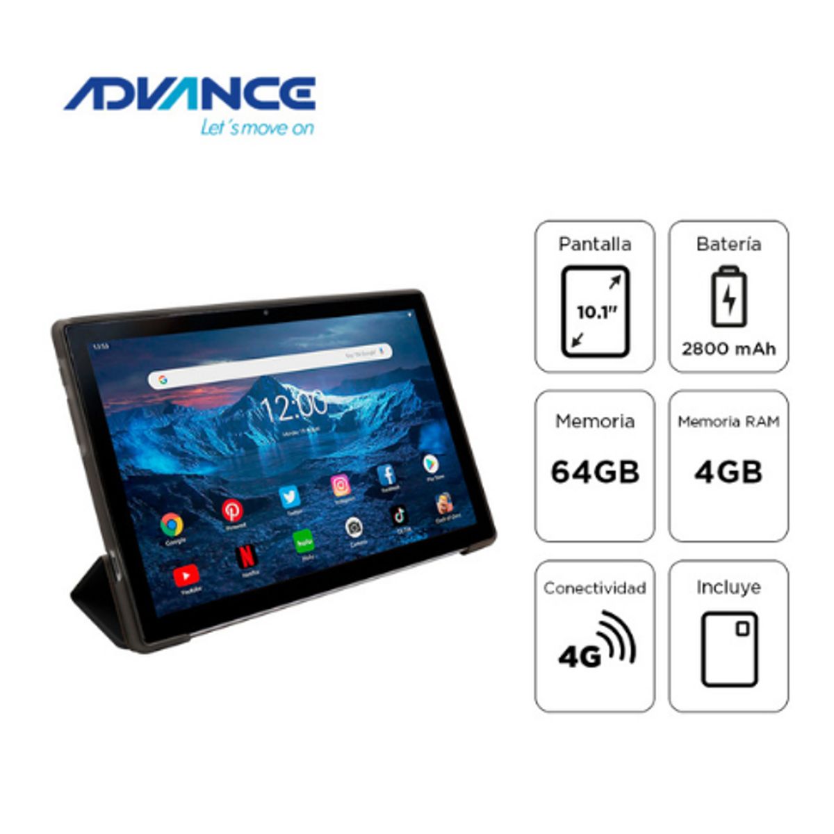ADVANCE - Tablet Advance SmartPad SP5706, 10.1" WXGA IPS, T310 2.00GHz, 4GB RAM, 64GB, Android 13