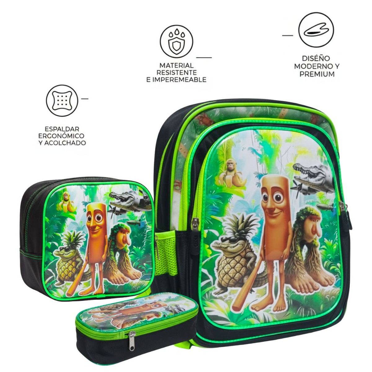 GENERICO - MOCHILA 3 EN 1 MULTIPACK PARA NIÑOS ESCOLAR TRALALERO TRALALA TUNTUN SAHUR Y PATAPIM