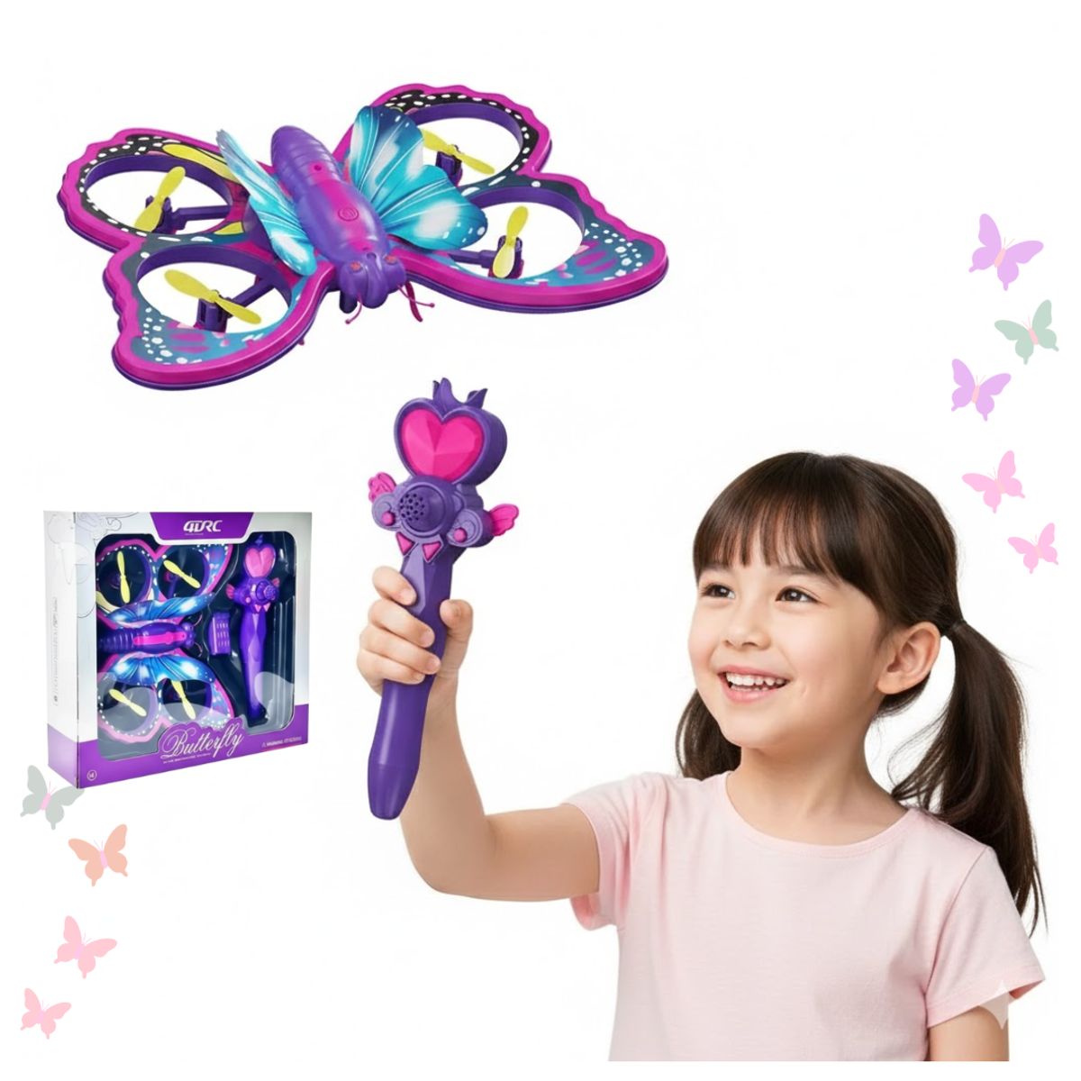 GENERICO - Dron Mariposa Juguete para Niñas y Niños Control Remoto Varita Mágica