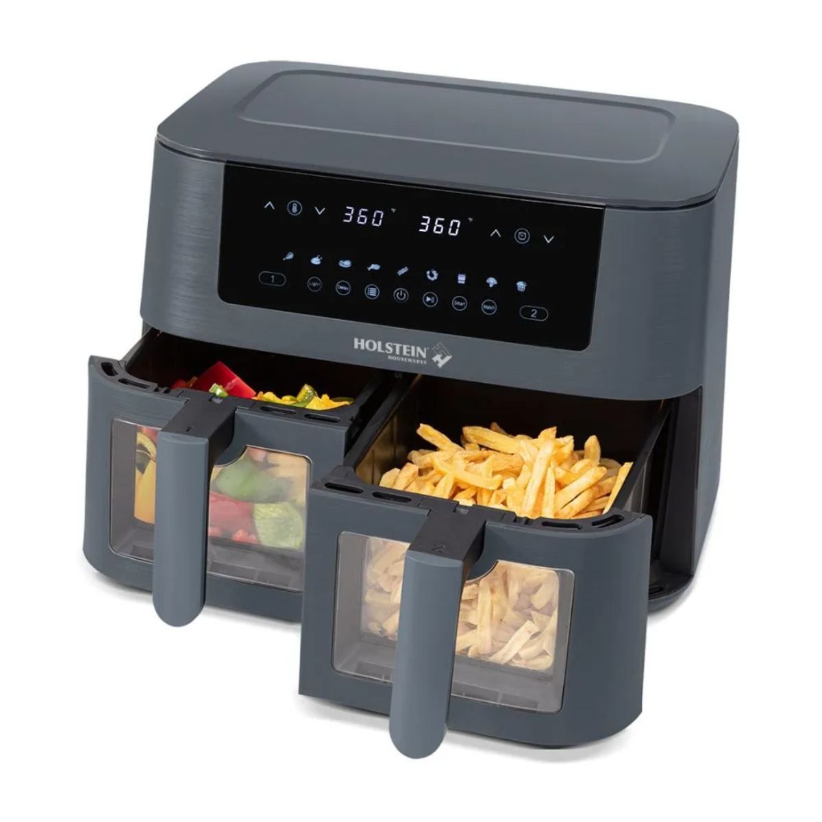 HOLSTEIN HOUSEWARES - Freidora de Aire Digital Holstein HH-09114021DG-V03 Doble Canasta 8L Negro