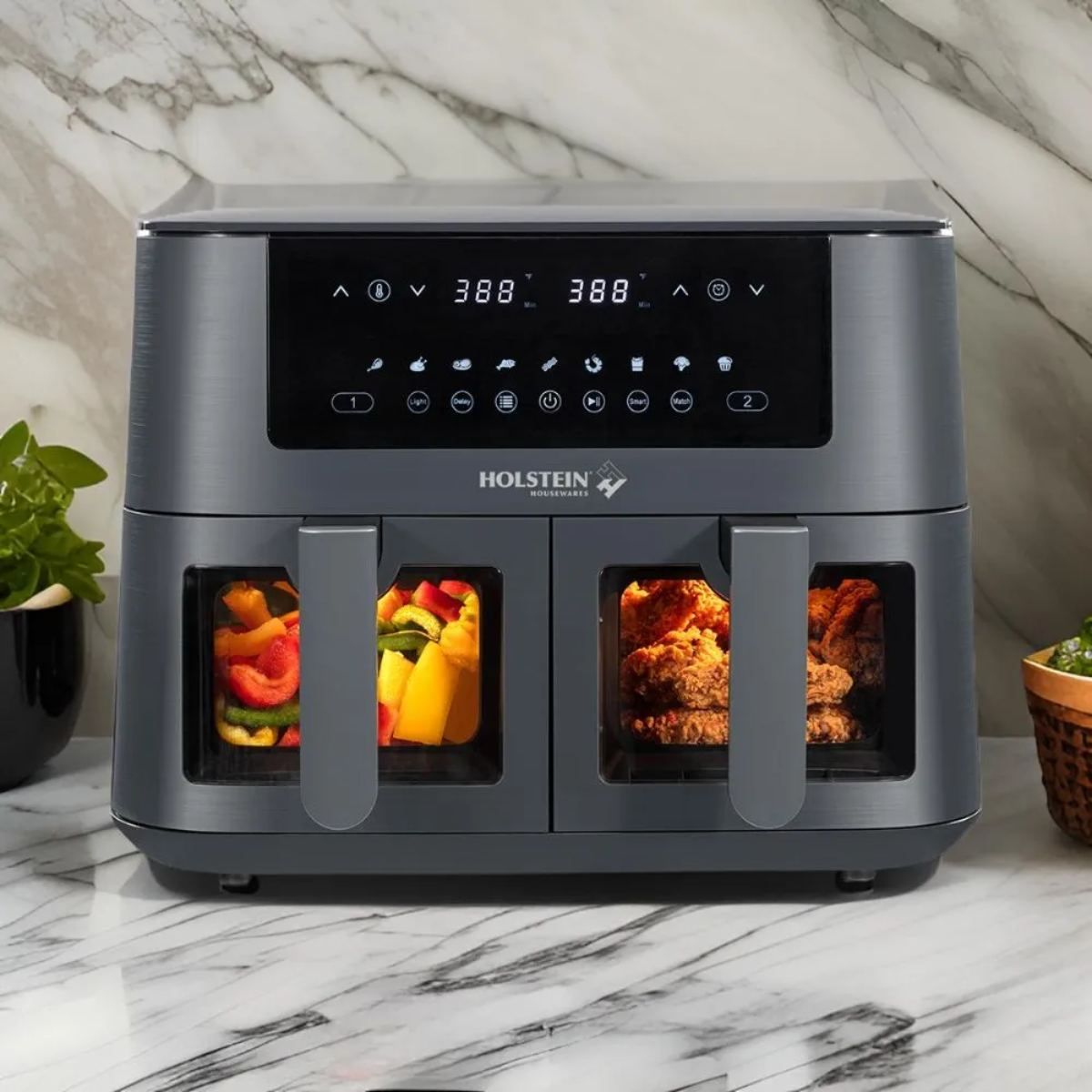 HOLSTEIN HOUSEWARES - Freidora de Aire Digital Holstein HH-09114021DG-V03 Doble Canasta 8L Negro