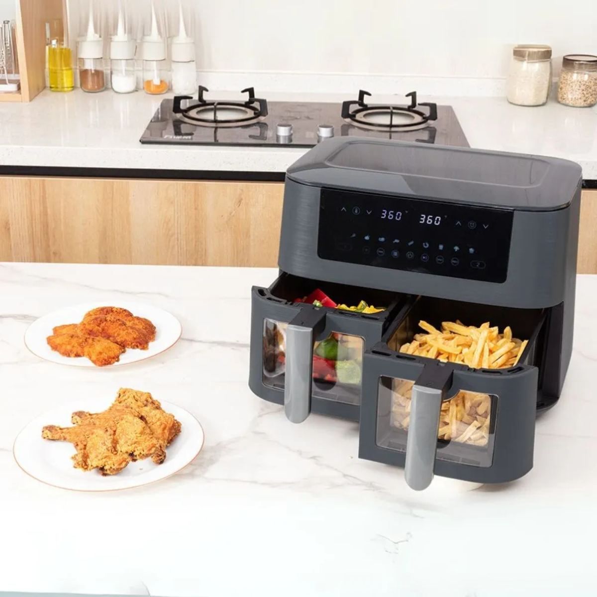 GENERICO - Freidora de Aire Digital Holstein HH-09114021DG-V03 Doble Canasta 8L Negro