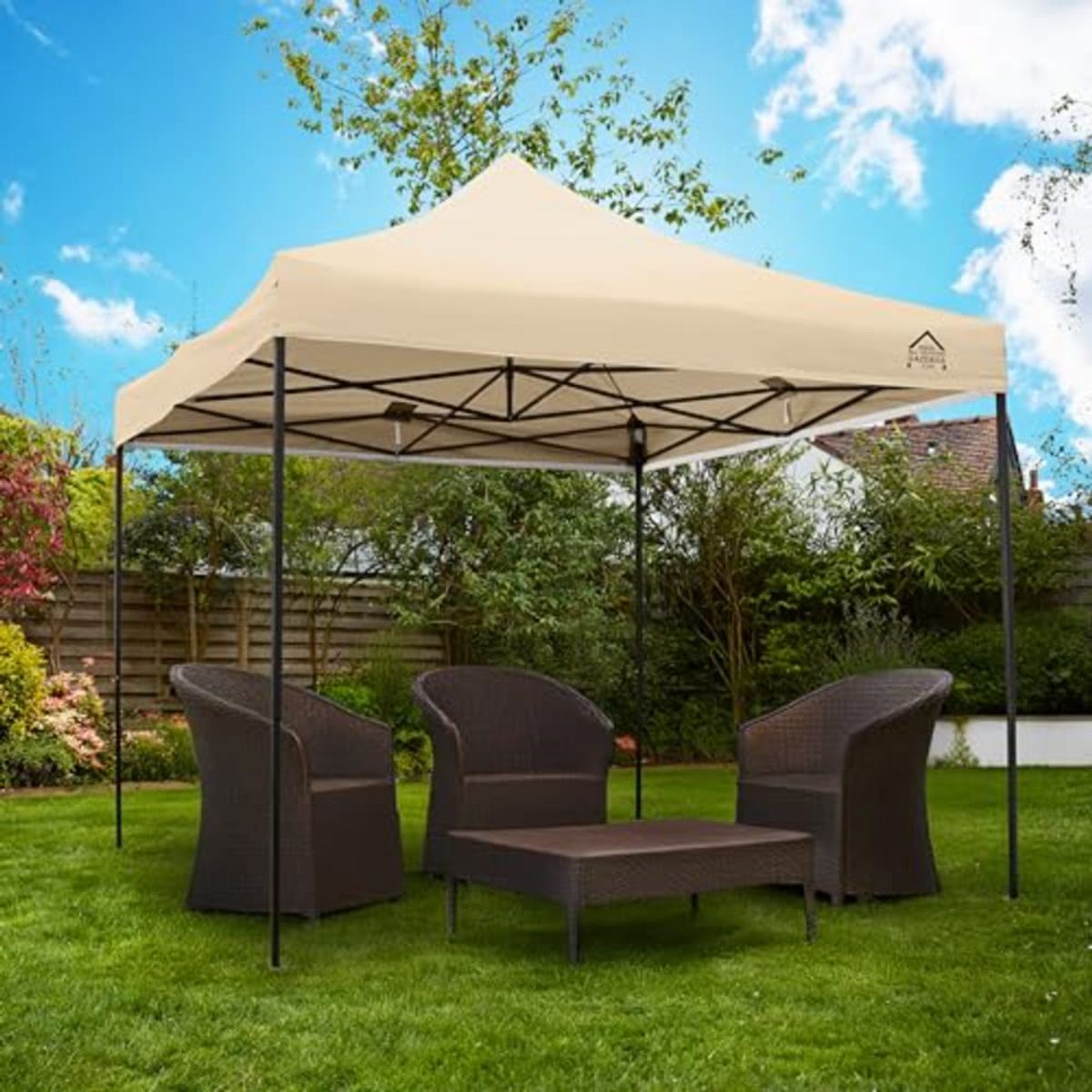 Toldo Plegable 3x3M Moderno Resistente Protección Solar para Eventos Ferias Beige, marca GENERICO - Foto Principal