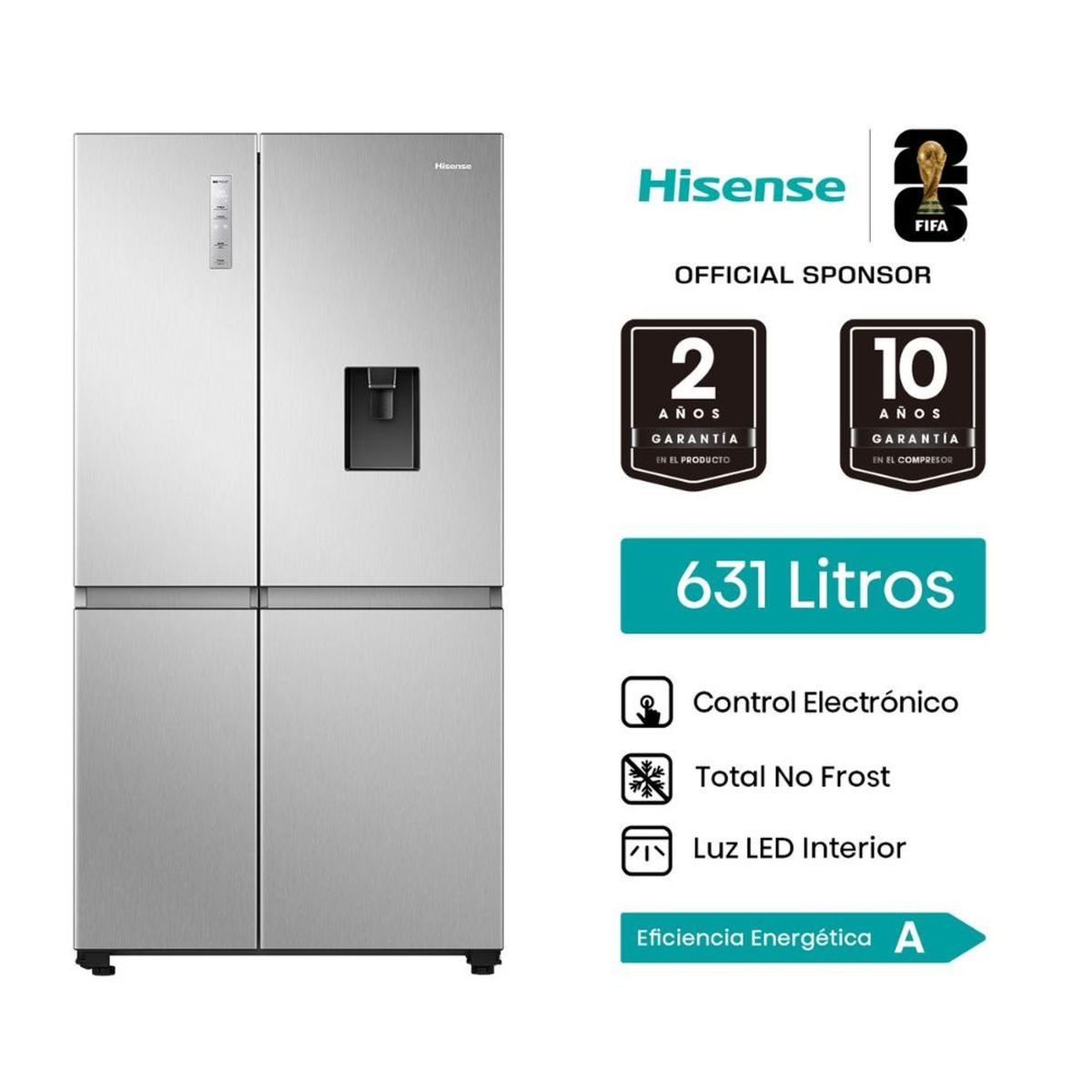 HISENSE - Refrigeradora Hisense 631LT Side By Side RS5P668NMCA Gris