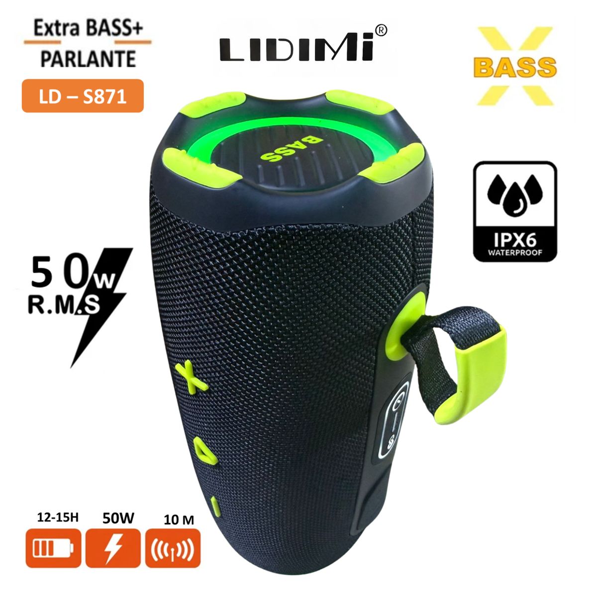 LIDIMI - PARLANTE PORTATIL BLUETOOTH  LIDIMI LD-S871 50W EXTRA XBASS