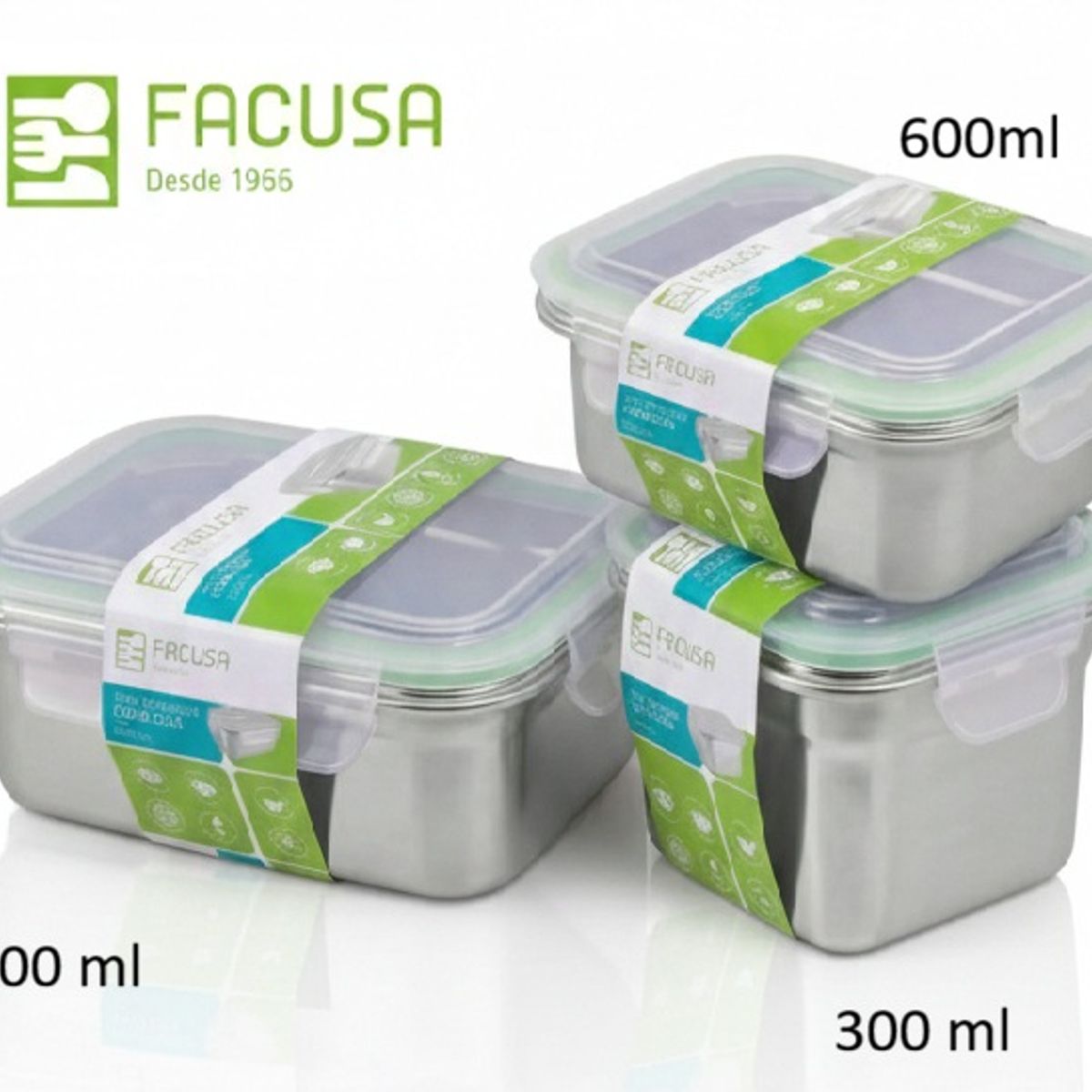 FACUSA - Set X3 Taper Acero Inoxidable FACUSA  800 Ml , 600 Ml y 300 Ml
