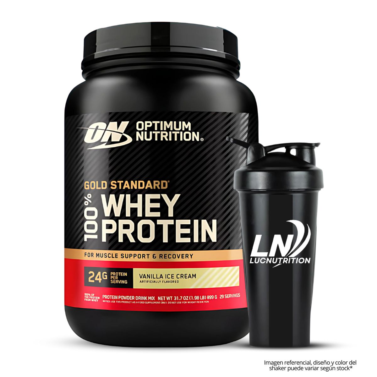 Optimum Nutrition - Gold Standard Whey 2 LB Proteina Whey ON - Vainilla Ice Cream + Shaker
