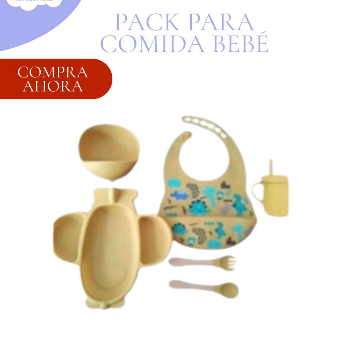 Baby - SET PARA COMER - VASO + PLATO Y BABERO - COLOR AMARILLO