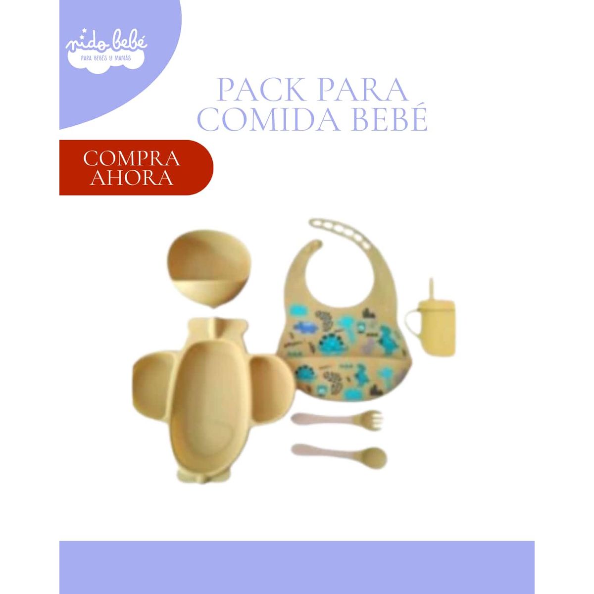 Baby - SET PARA COMER - VASO + PLATO Y BABERO - COLOR AMARILLO