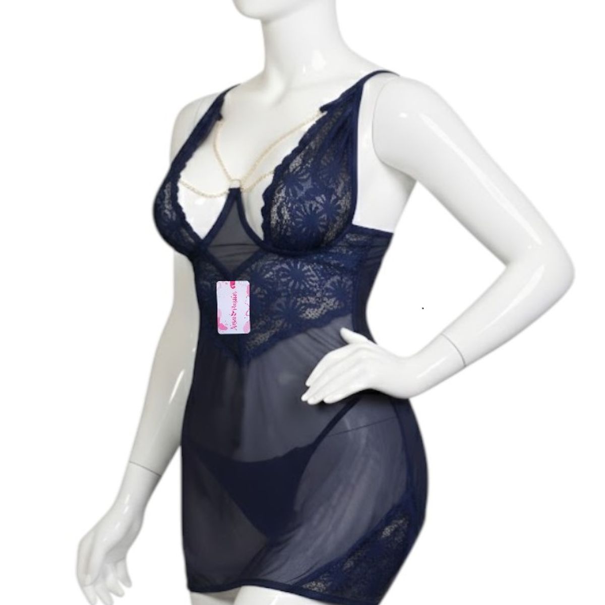 GENERICO - BABYDOLL LENCERIA DE ENCAJE SEXY CON MEDIAS AZUL ML