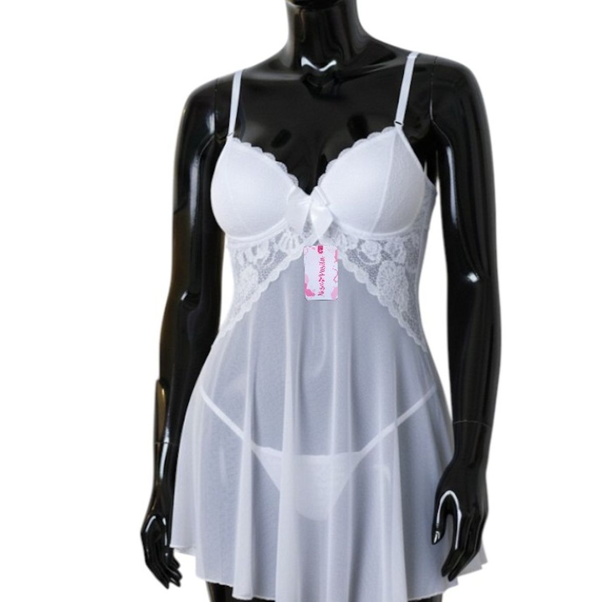 GENERICO - BABYDOLL DE ENCAJE LENCERÍA CON MEDIAS SEXY BLANCO