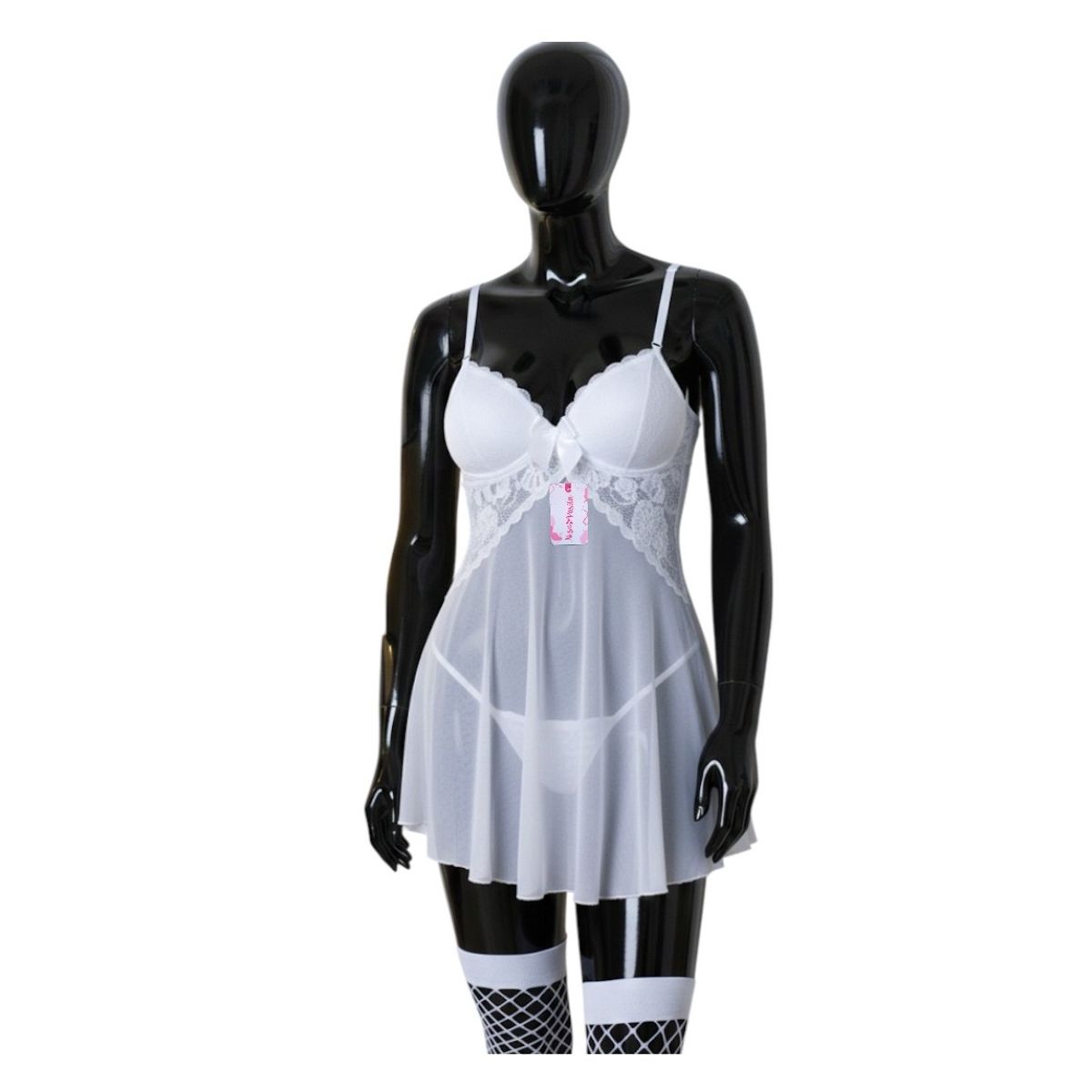 GENERICO - BABYDOLL DE ENCAJE LENCERÍA CON MEDIAS SEXY BLANCO