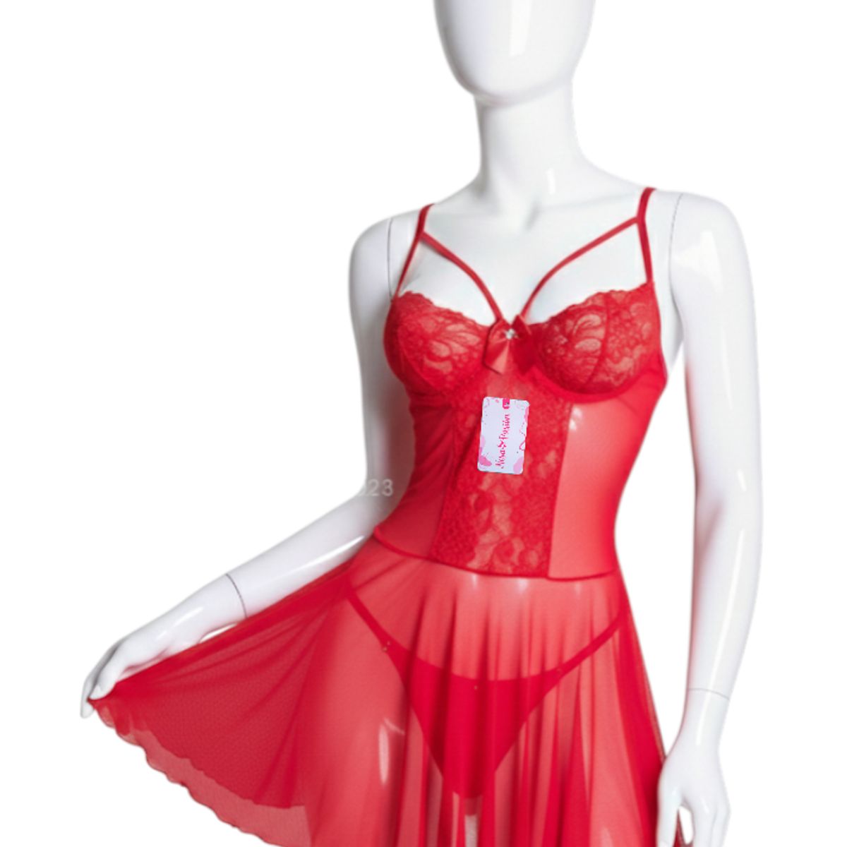 GENERICO - BABYDOLL LENCERIA DE ENCAJE ROJO CON MEDIAS PIJAMA SEXY