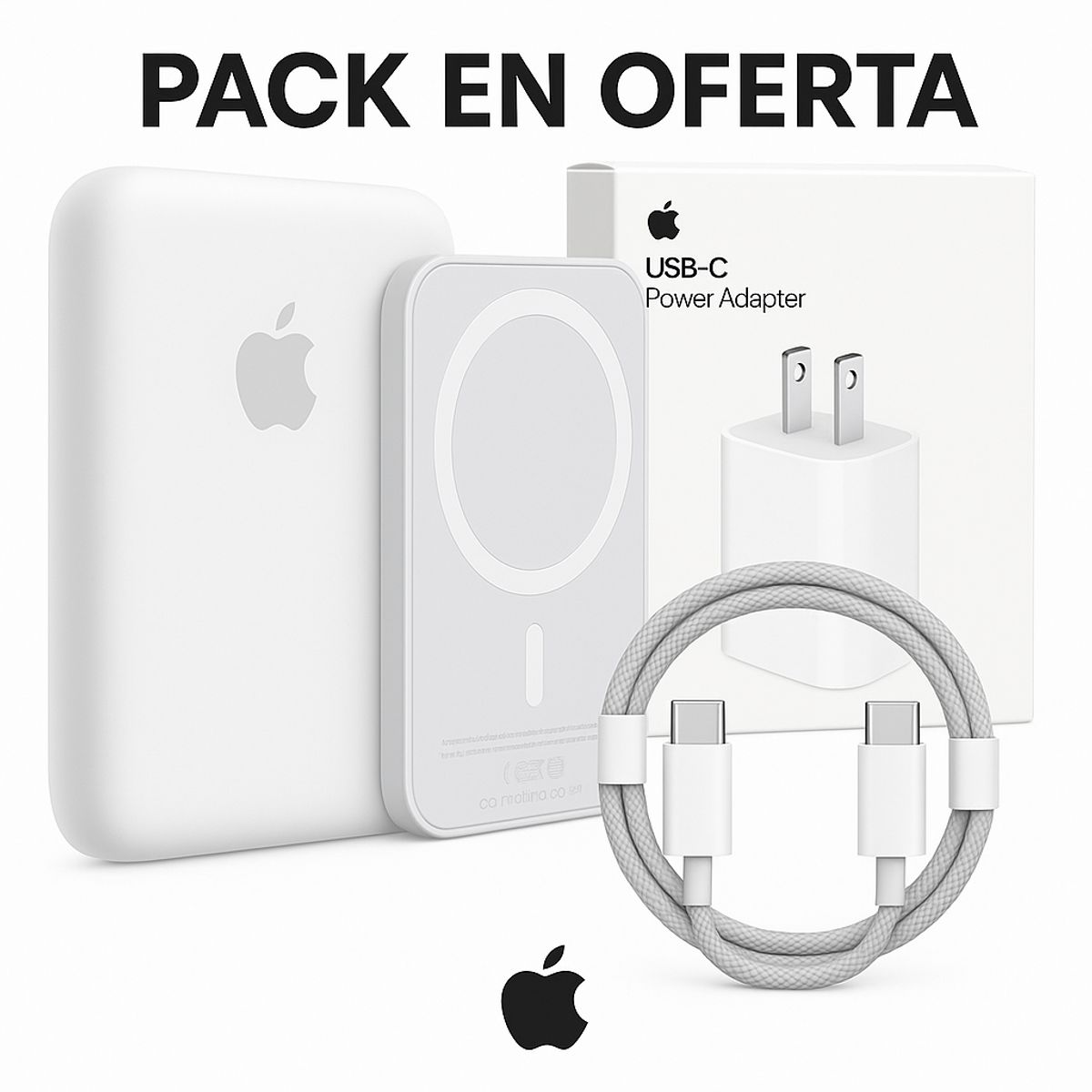 APPLE - Combo MagSafe 20000mAh + Cargador 20W + Cable USB-C a C Trenzado