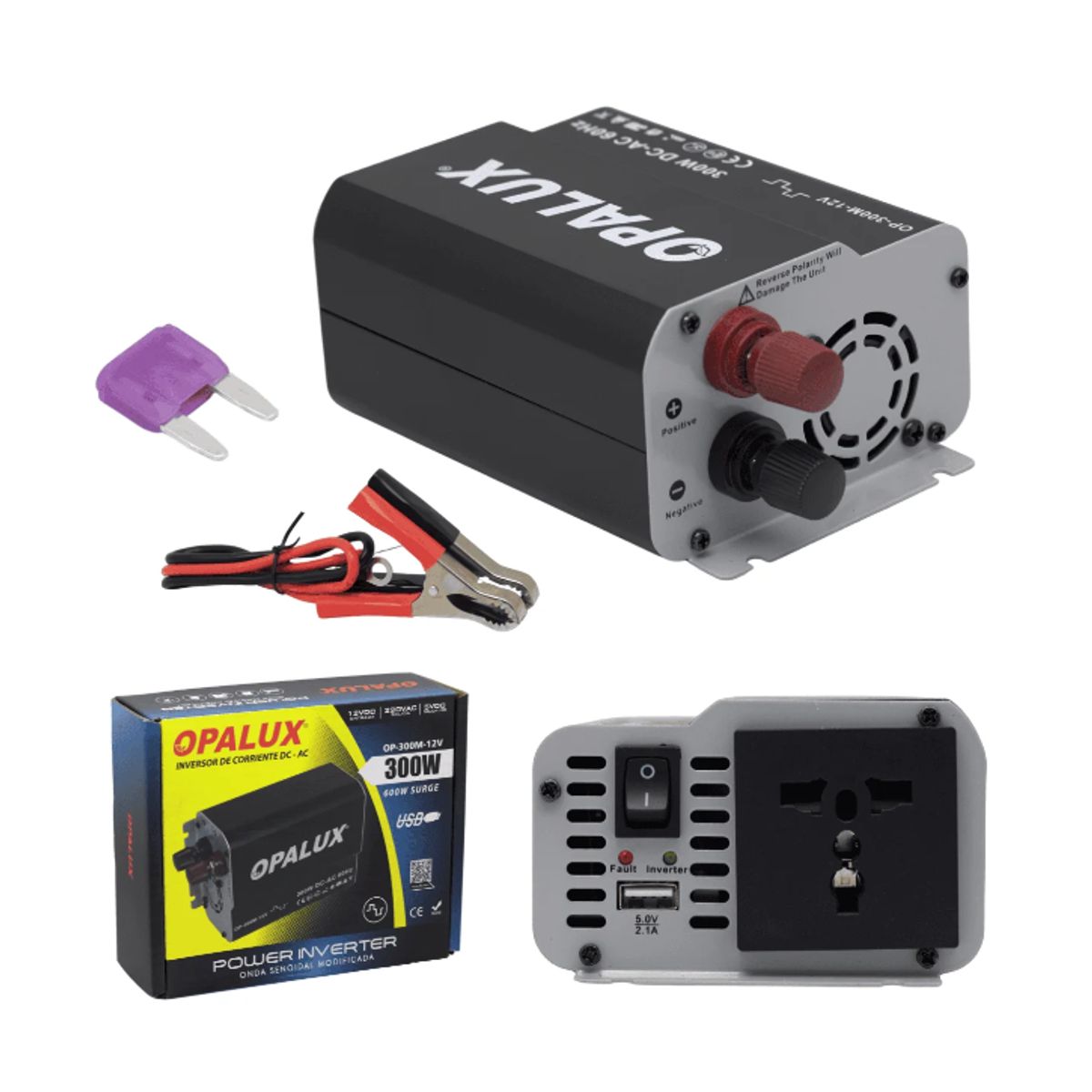 OPALUX - Inversor de Voltaje de Onda Modificada 300W 12V OP-300M-12V OPALUX