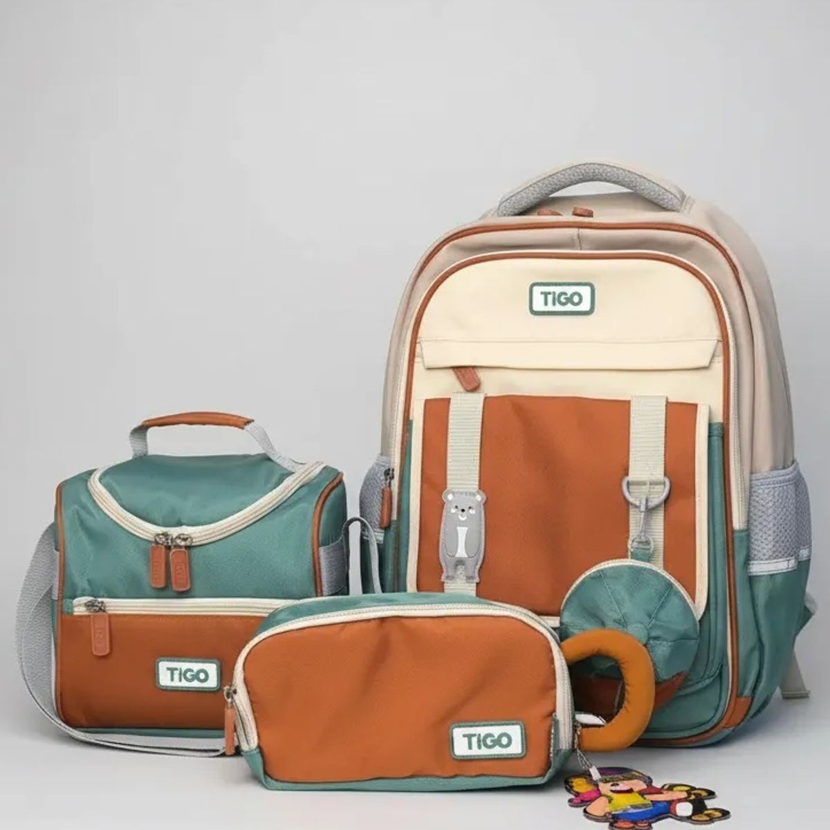 TIGO - MOCHILA ESCOLAR + LOCHERA+ CARTUCHERA- TIGO 3 PIEZAS