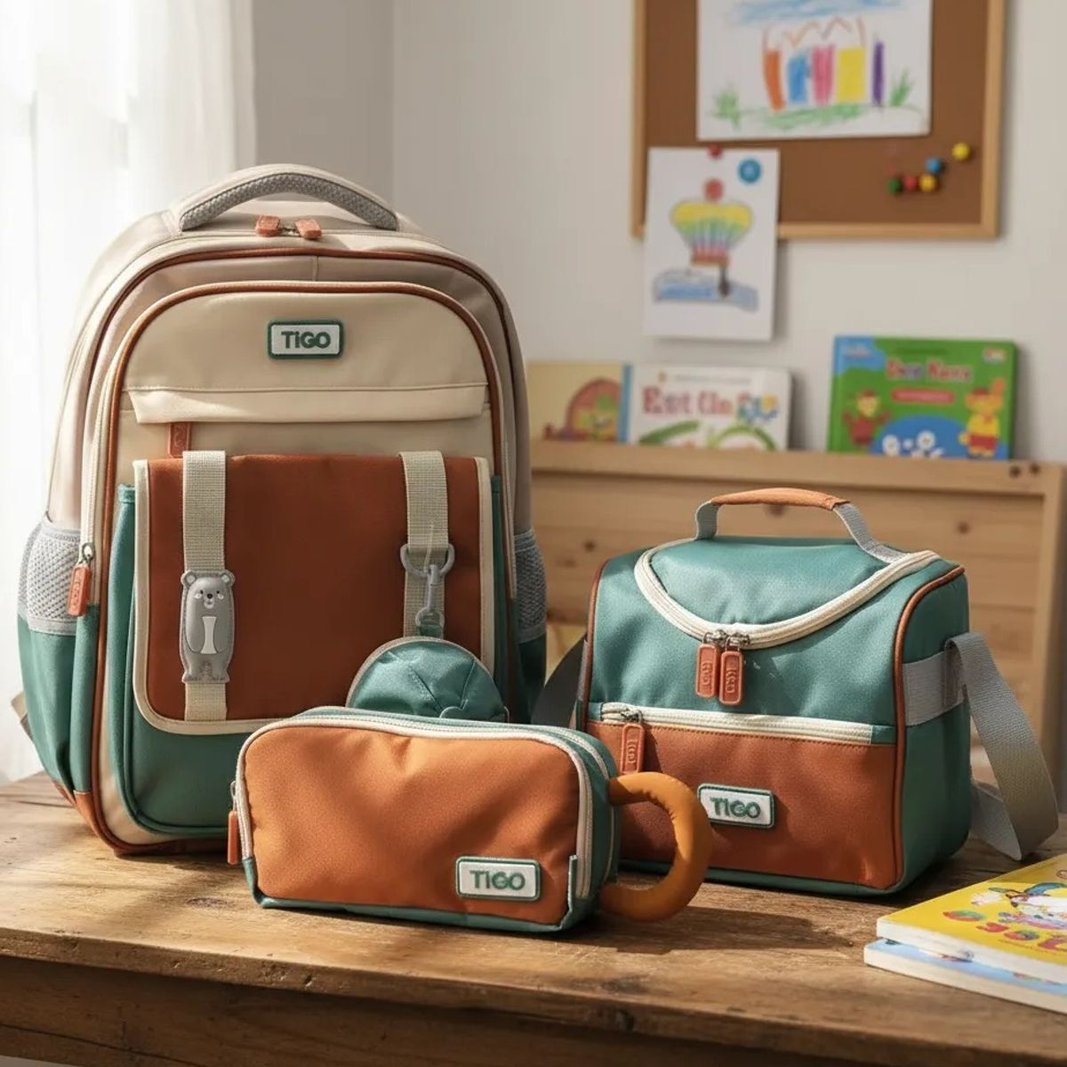 TIGO - MOCHILA ESCOLAR + LOCHERA+ CARTUCHERA- TIGO 3 PIEZAS