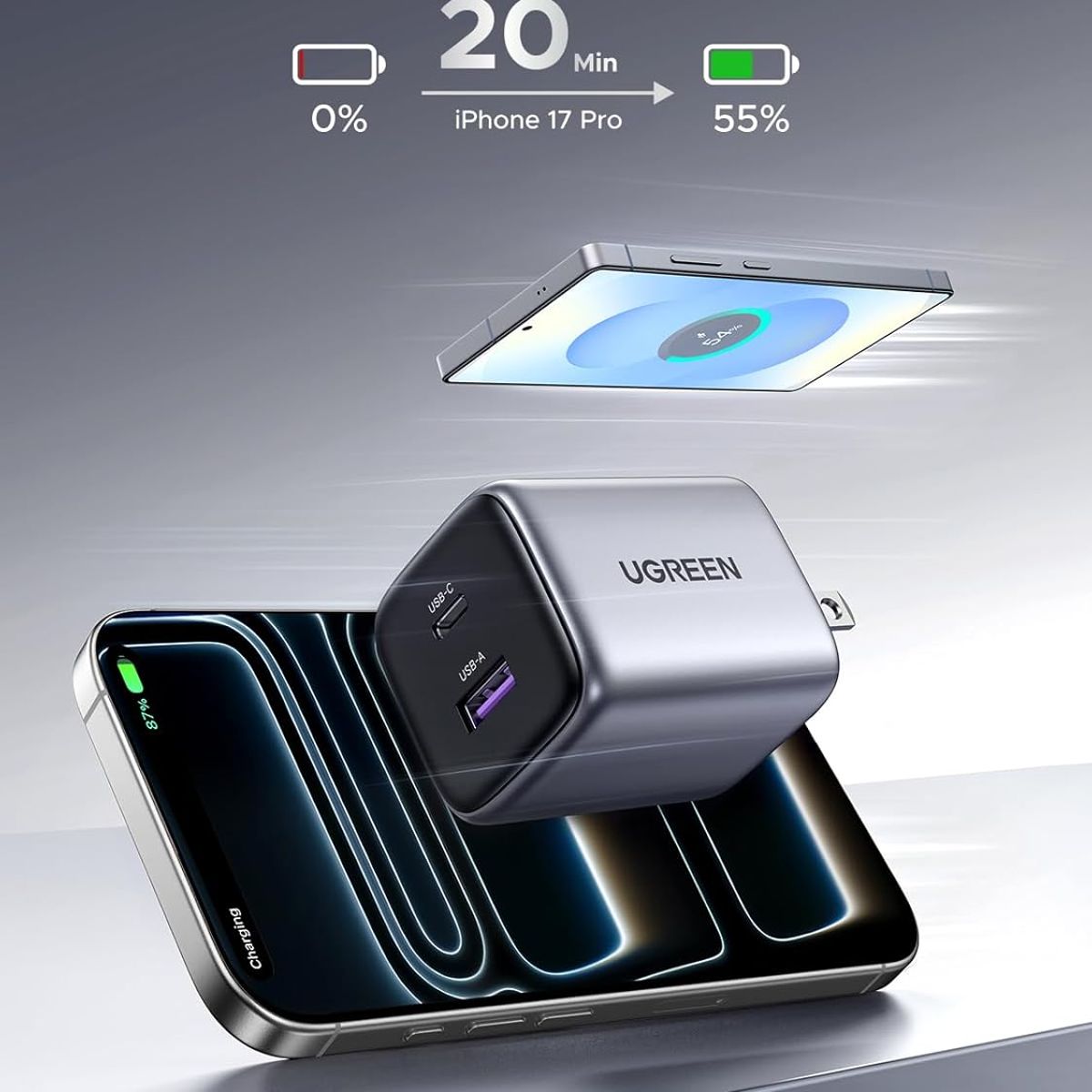 UGREEN - Cargador Ugreen 30w Usb-c+usb-a Gan Pd 3.0 iPhone 17, iPad. X516