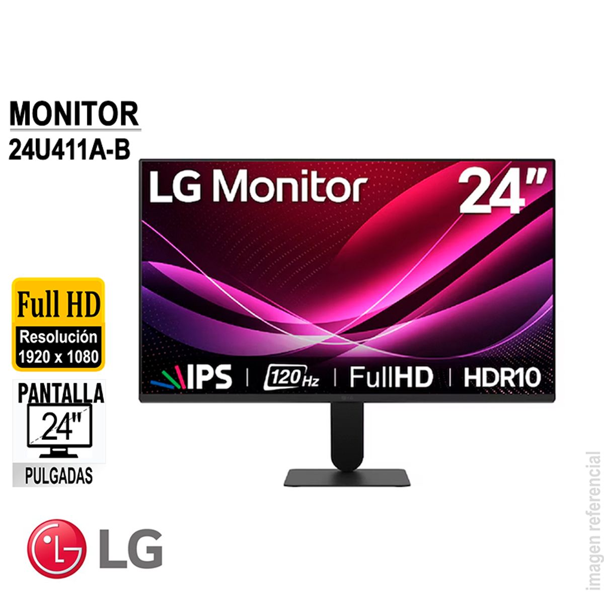 LG - Monitor Plano LG 24U411A-B 23.8 FHD IPS 120HZ 5MS HDMI VGA Headphone Out