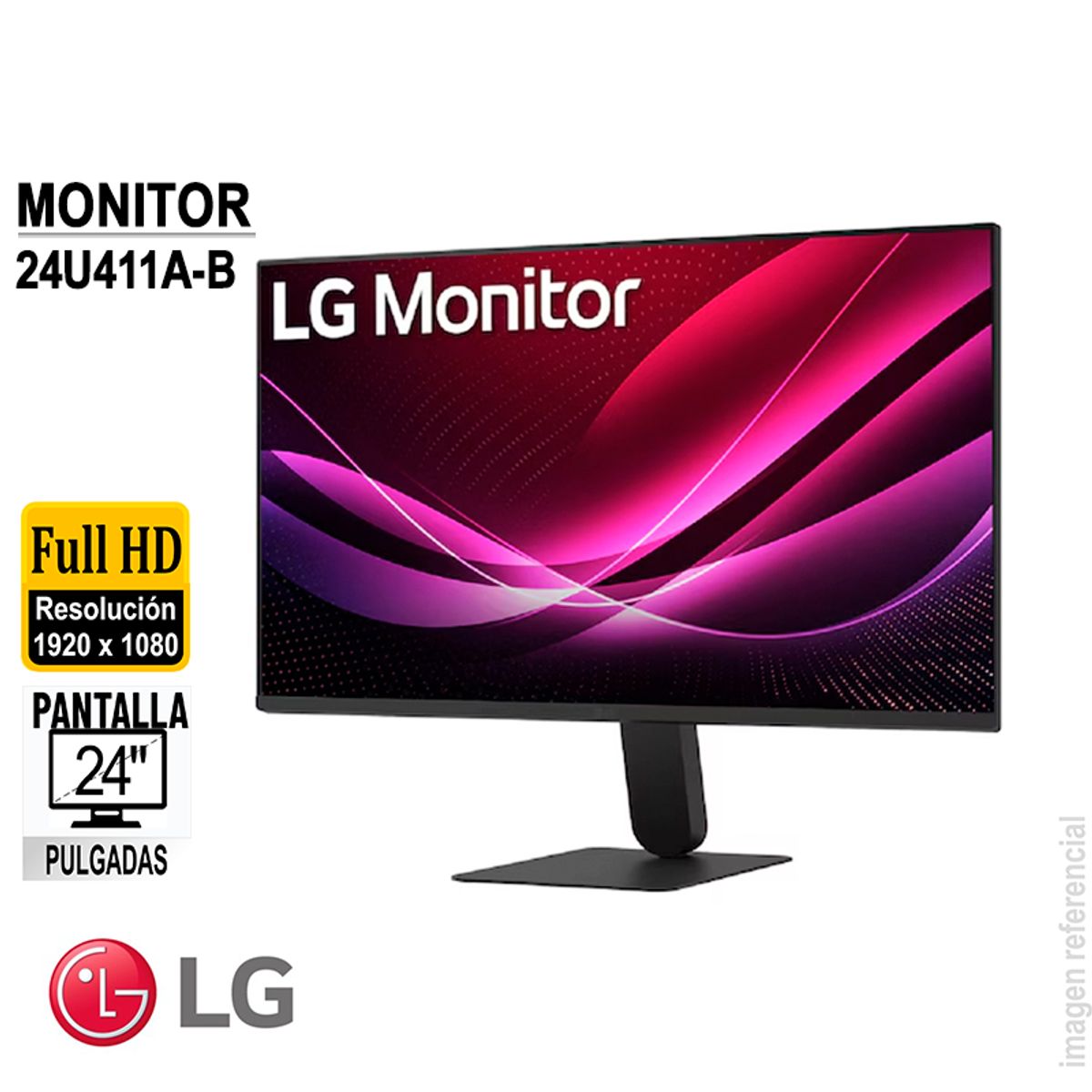 LG - Monitor Plano LG 24U411A-B 23.8 FHD IPS 120HZ 5MS HDMI VGA Headphone Out