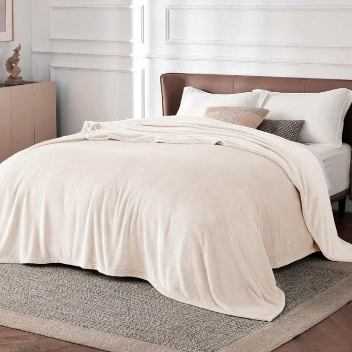 GENERICO - Manta dos plazas arrullo de felpa de terciopelo suave perla