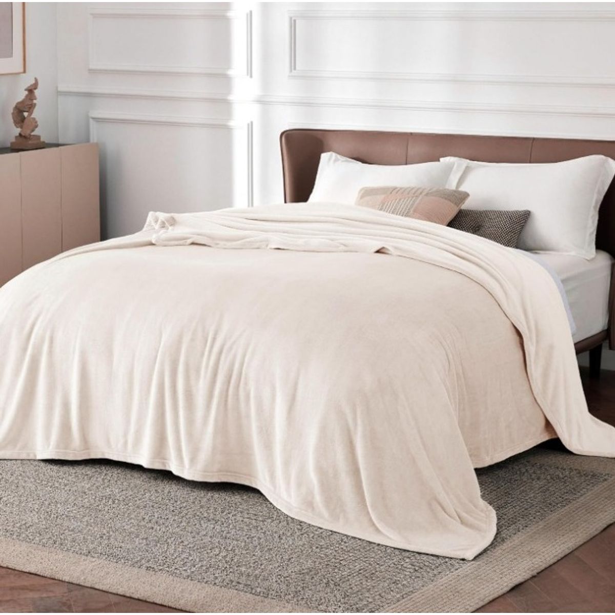 GENERICO - Manta dos plazas arrullo de felpa de terciopelo suave perla